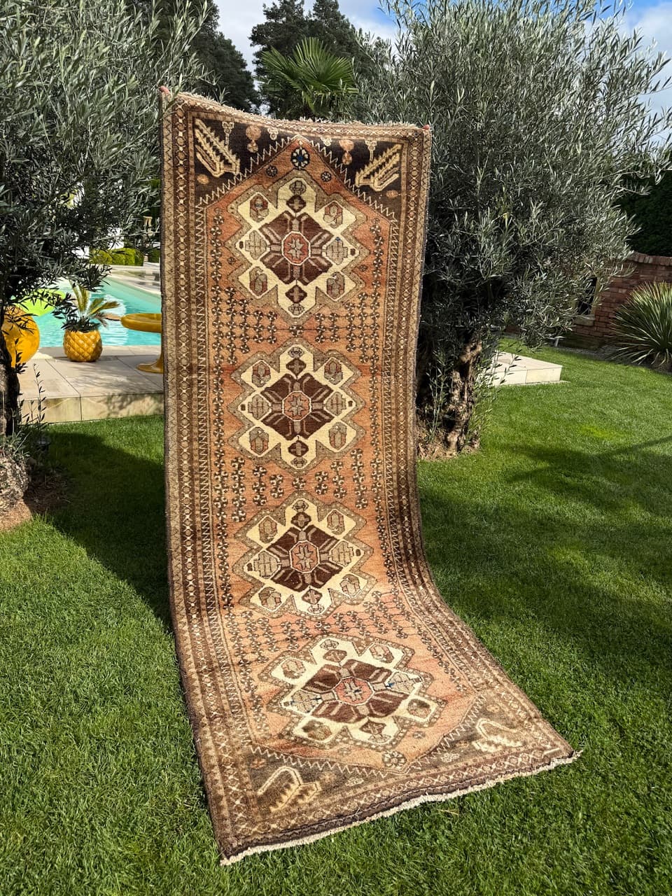 Chodnik Hamadan, brązowy, wełna, Iran, lata 90. - 160157