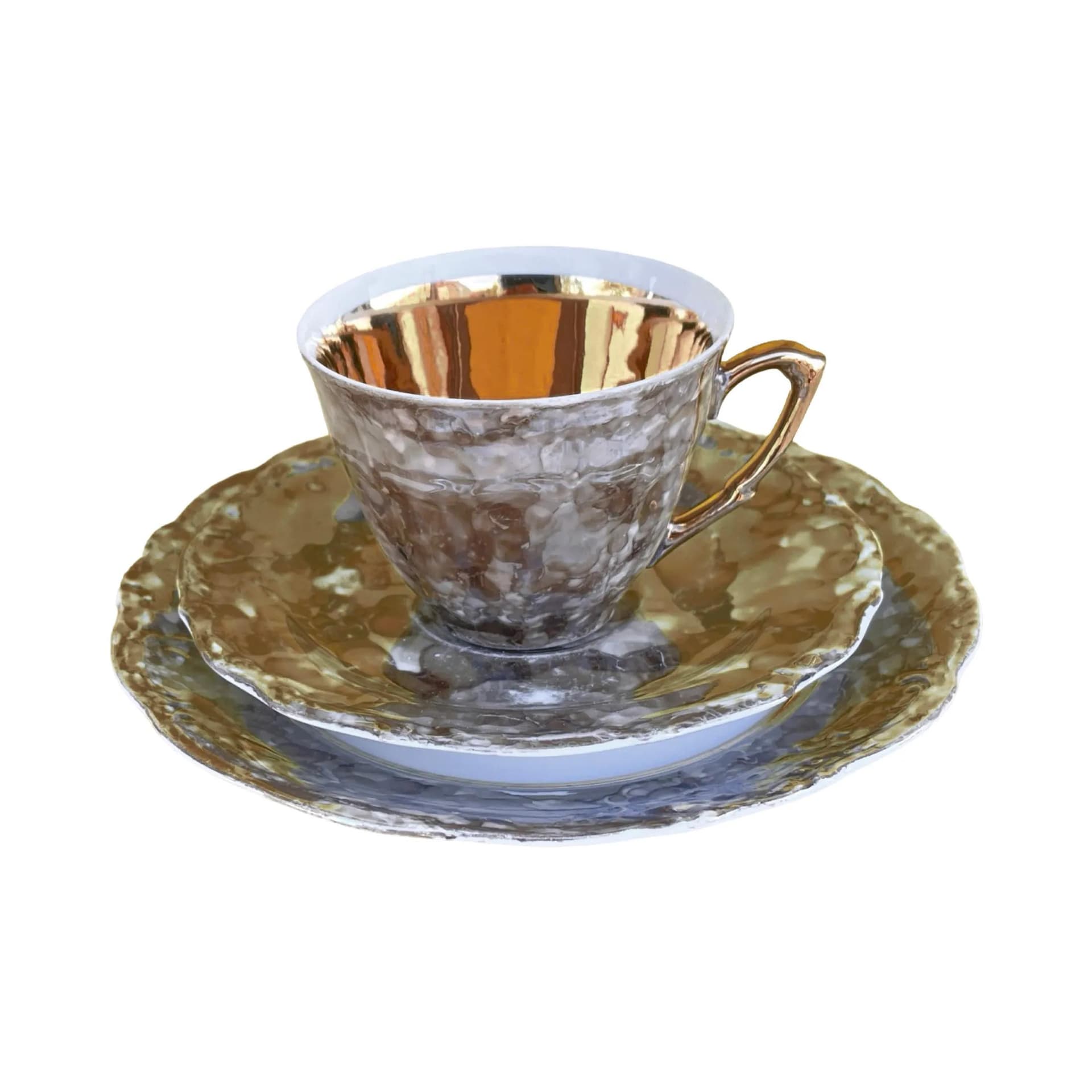 Zestaw śniadaniowy marmurkowy szary, porcelana, Wawel, Polska, lata 70. - 160197