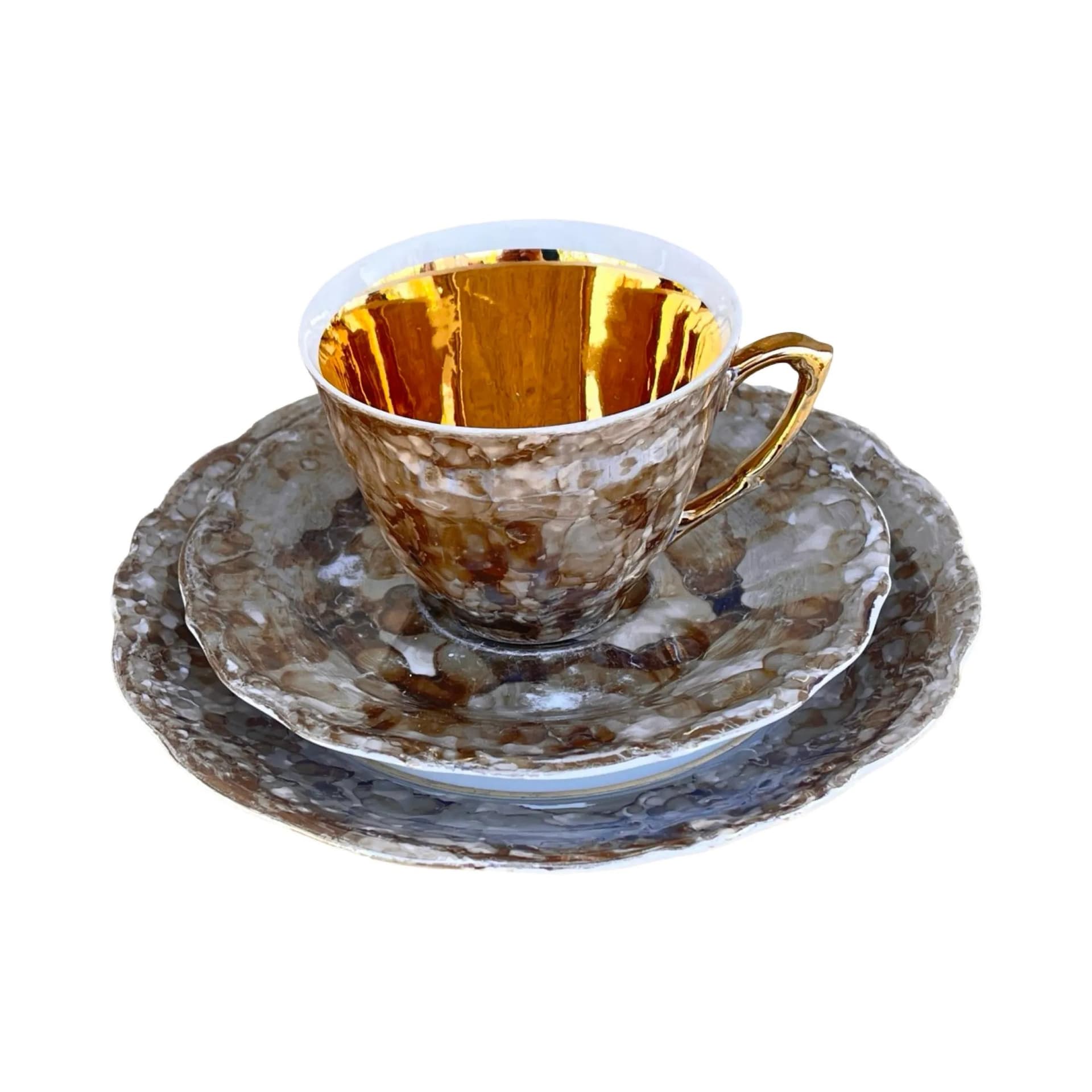 Zestaw śniadaniowy marmurkowy szary, porcelana, Wawel, Polska, lata 70. - 160194