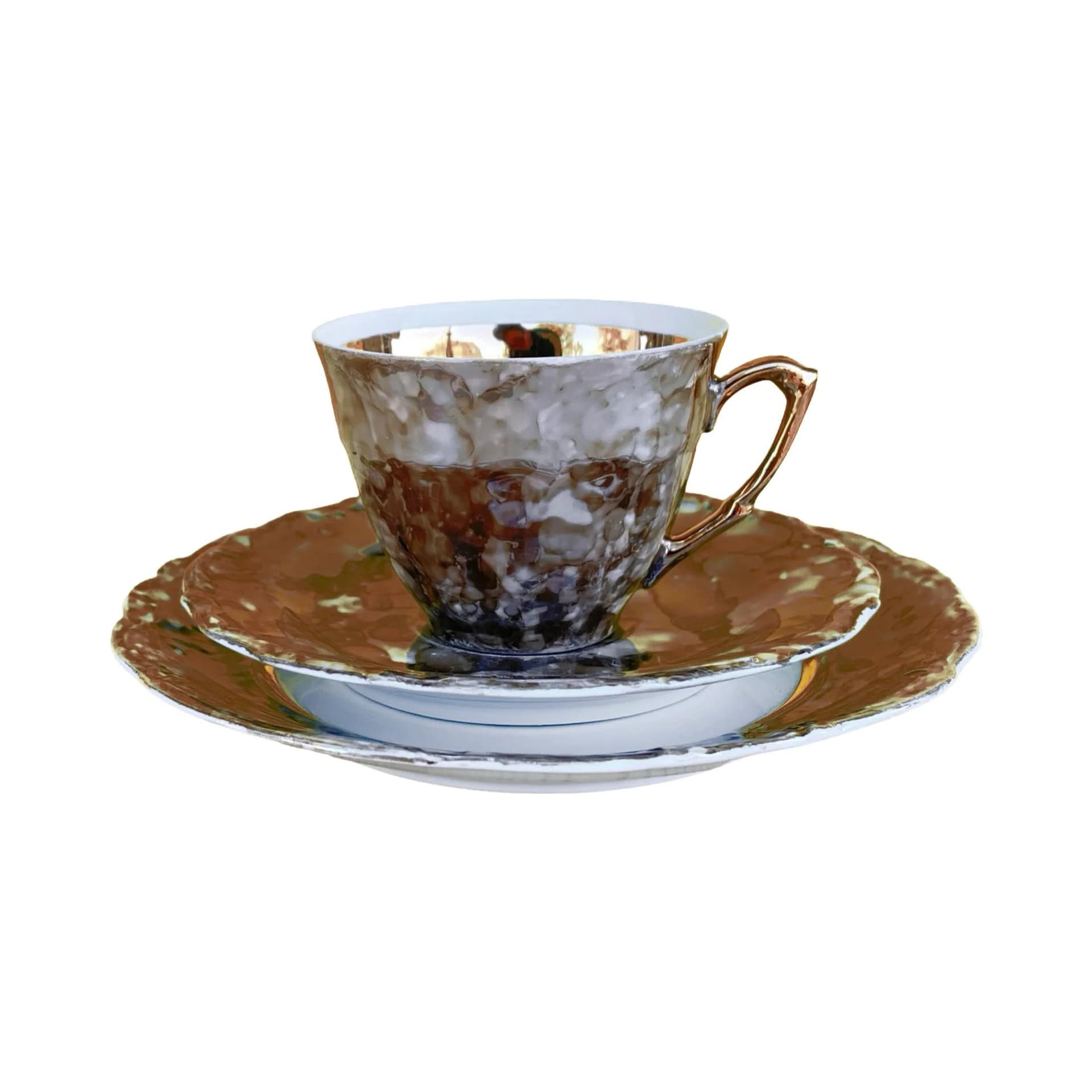 Zestaw śniadaniowy marmurkowy szary, porcelana, Wawel, Polska, lata 70. - 160196