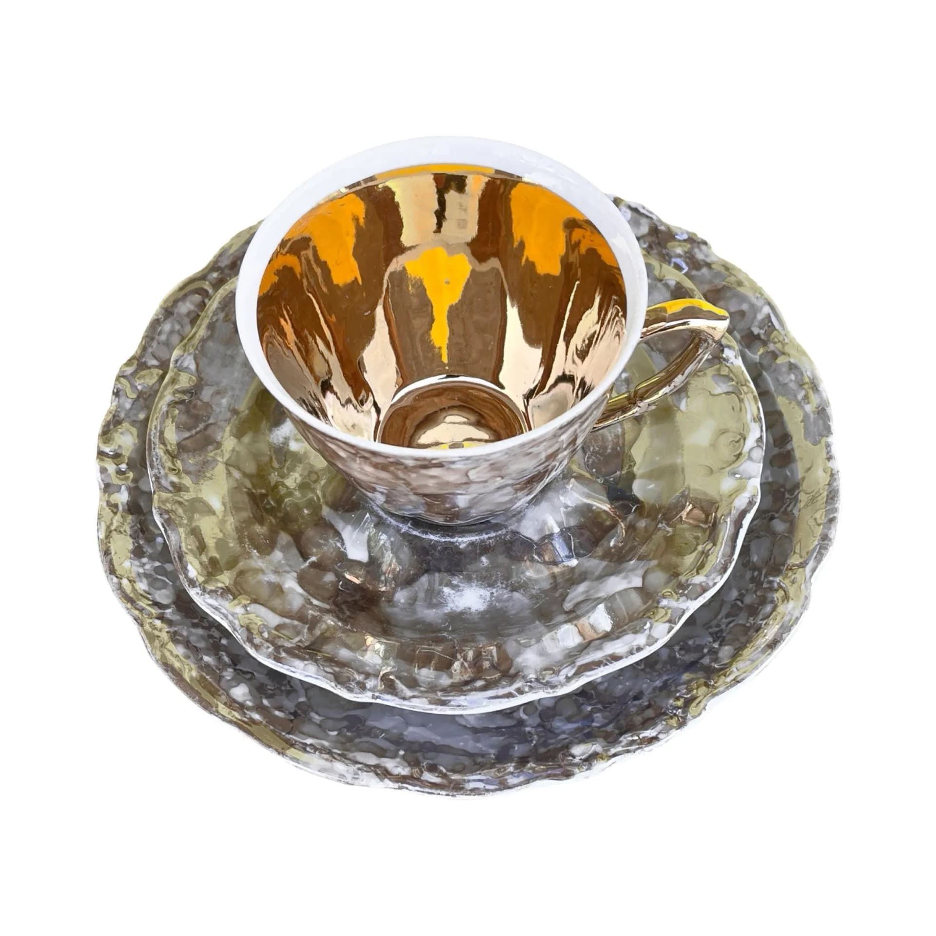 Zestaw śniadaniowy marmurkowy szary, porcelana, Wawel, Polska, lata 70. - 160193