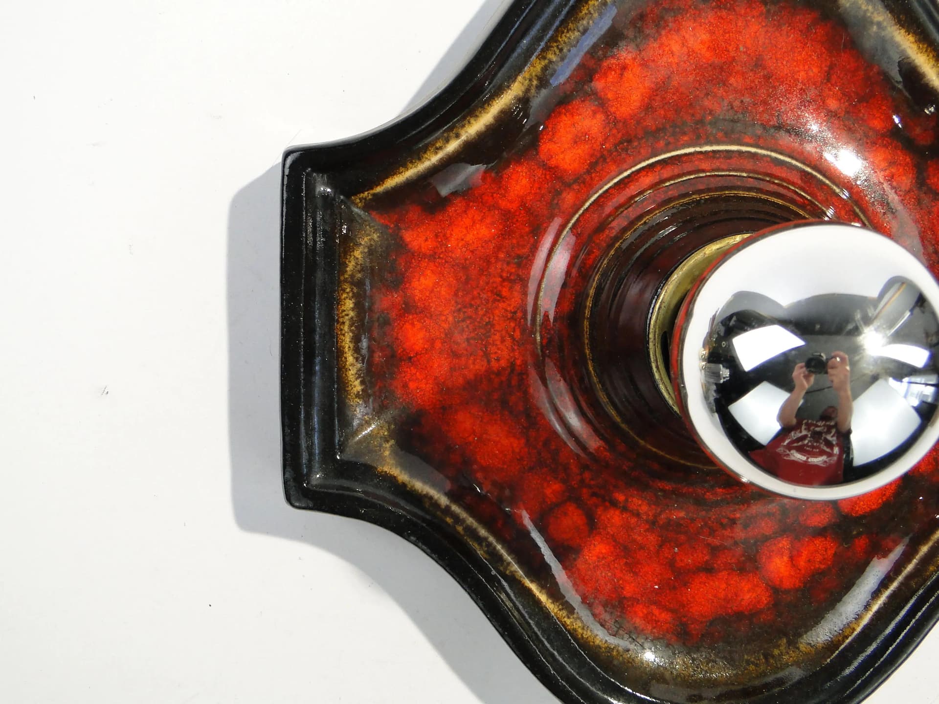 Kinkiet Space Age, czerwony, ceramika, Scheurich, Niemcy, lata 70. - 160246