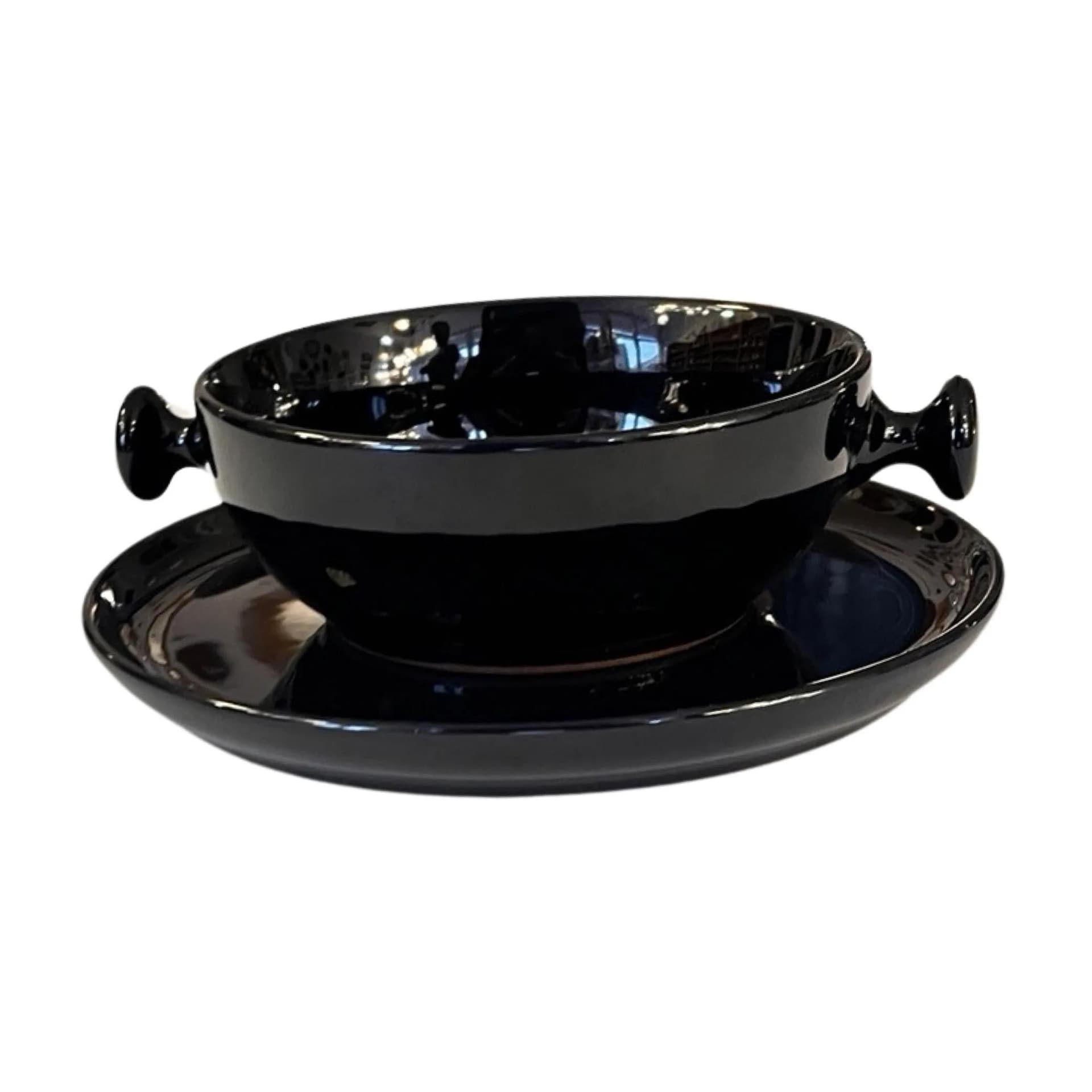 Filiżanka ze spodkiem Zen, ceramika czarna, proj. L. Colani, Friesland Ceracron, Niemcy, lata 70. - 160851