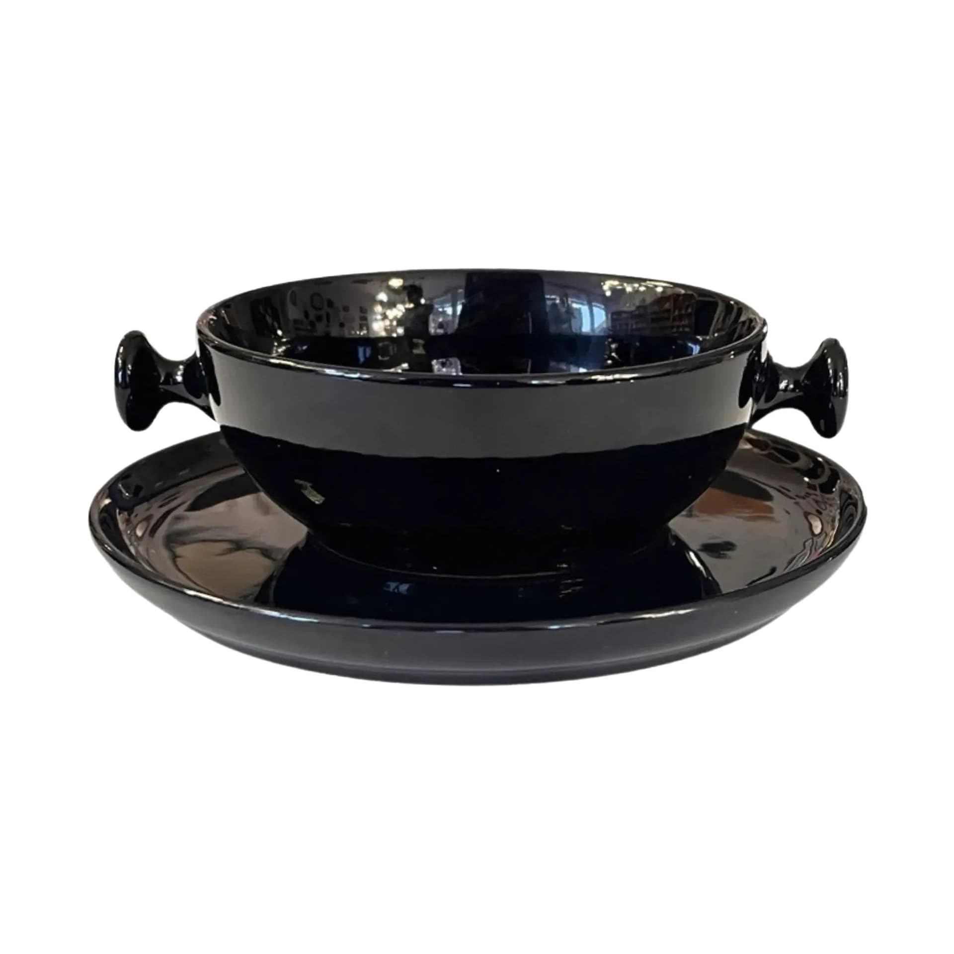 Filiżanka ze spodkiem Zen, ceramika czarna, proj. L. Colani, Friesland Ceracron, Niemcy, lata 70.