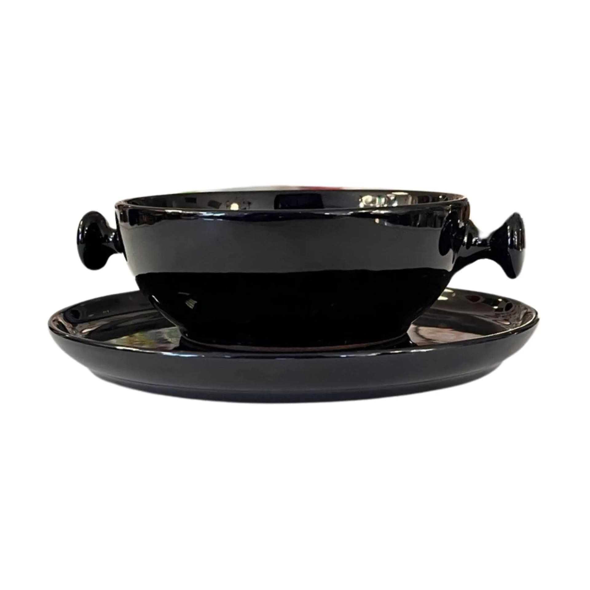 Filiżanka ze spodkiem Zen, ceramika czarna, proj. L. Colani, Friesland Ceracron, Niemcy, lata 70. - 160850