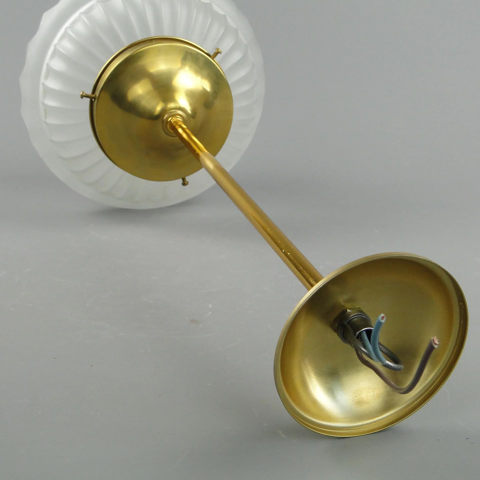 Pendant Lamp Art Deco, golden brass, frosted glass, Poland, 1920s. - 160808