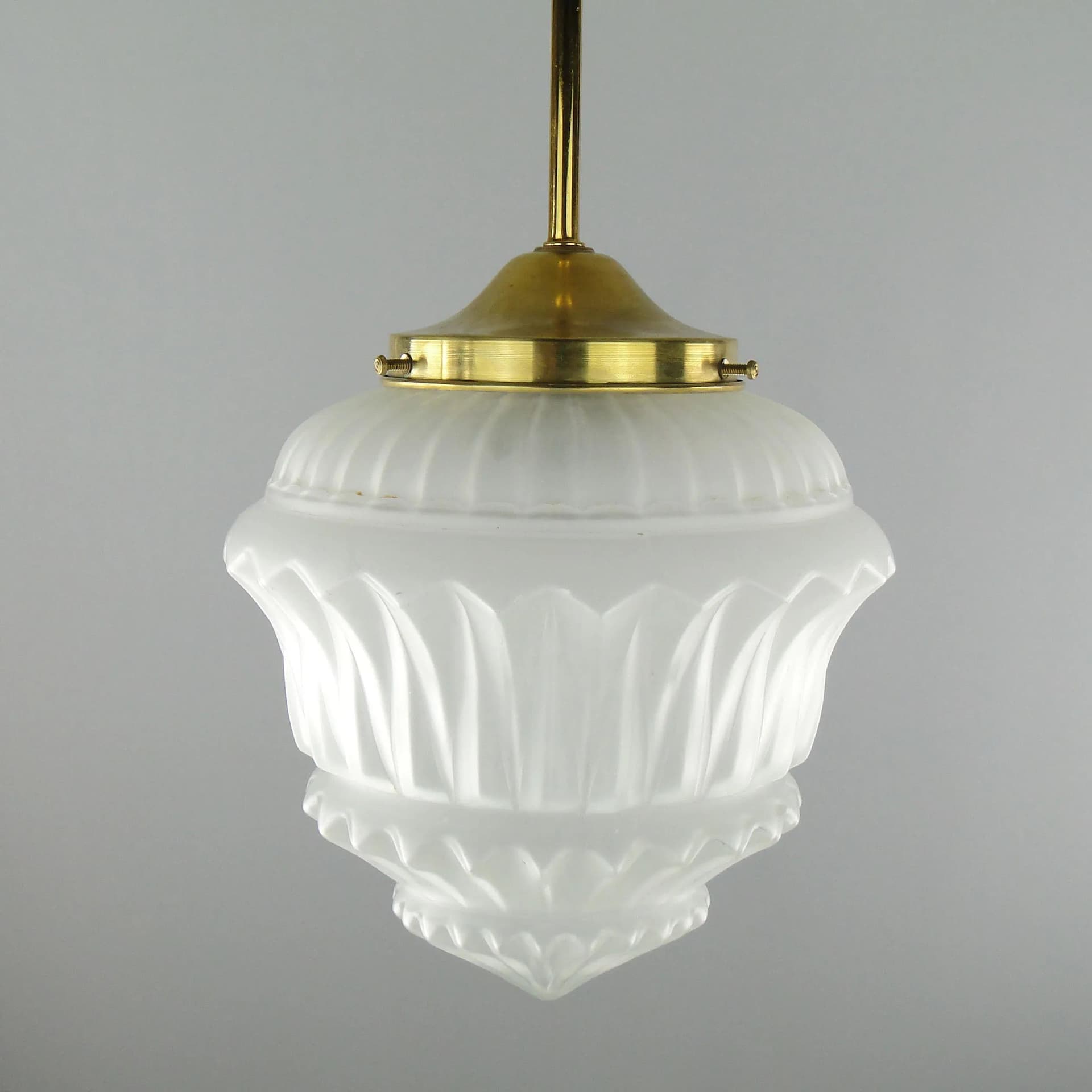 Pendant Lamp Art Deco, golden brass, frosted glass, Poland, 1920s. - 160802