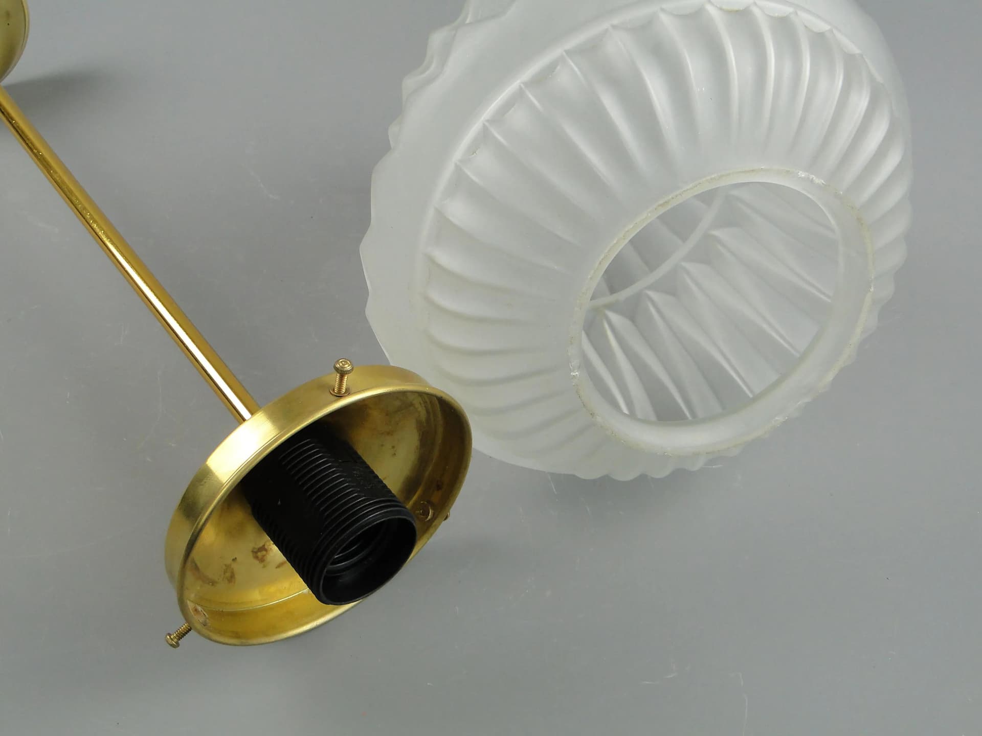 Pendant Lamp Art Deco, golden brass, frosted glass, Poland, 1920s. - 160809