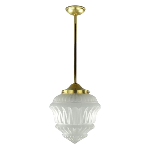 Pendant Lamp Art Deco, golden brass, frosted glass, Poland, 1920s. - DIMENSION