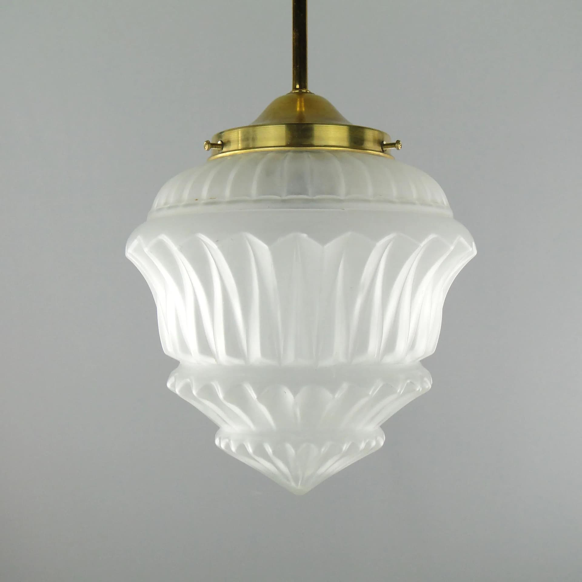 Pendant Lamp Art Deco, golden brass, frosted glass, Poland, 1920s. - 160801