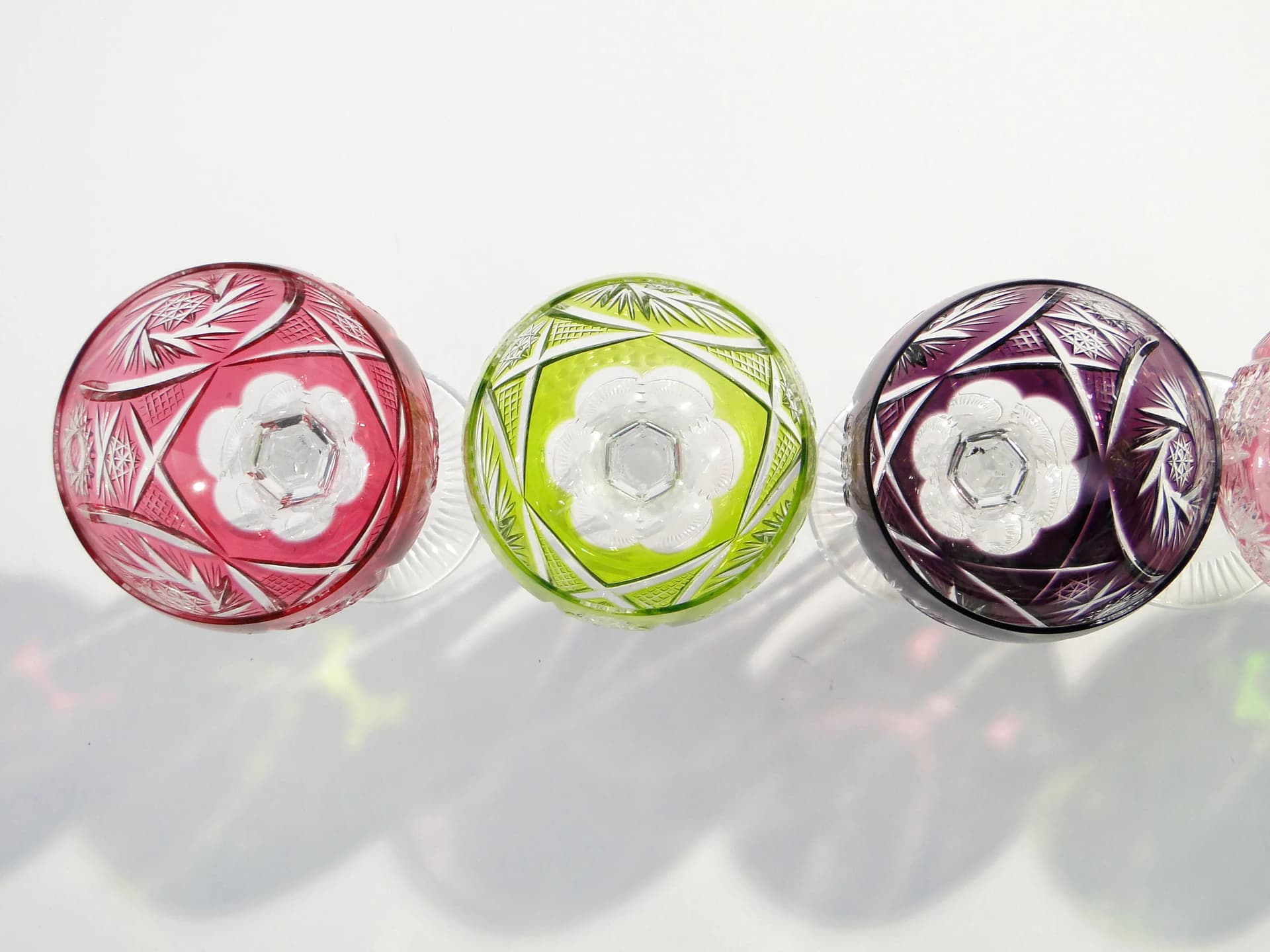 Set of white wine glasses, multicolor, crystal, Germany, 1960s. - 160794