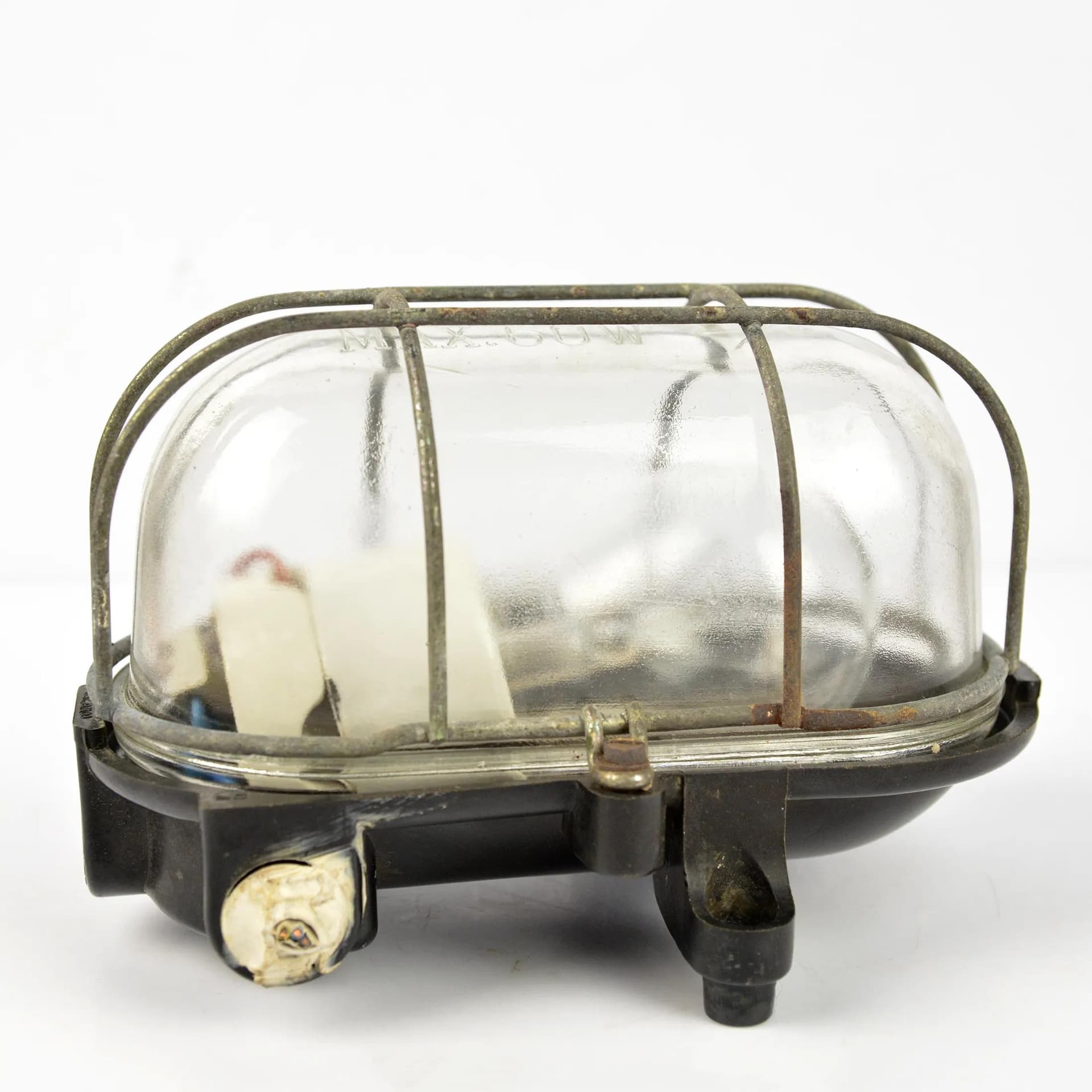 Kinkiet industrialny, szkło transparent, bakelit czarny, metal szary, Fabryki Materiałów Światłoczułych FOTON, Polska, lata 60. - 160843