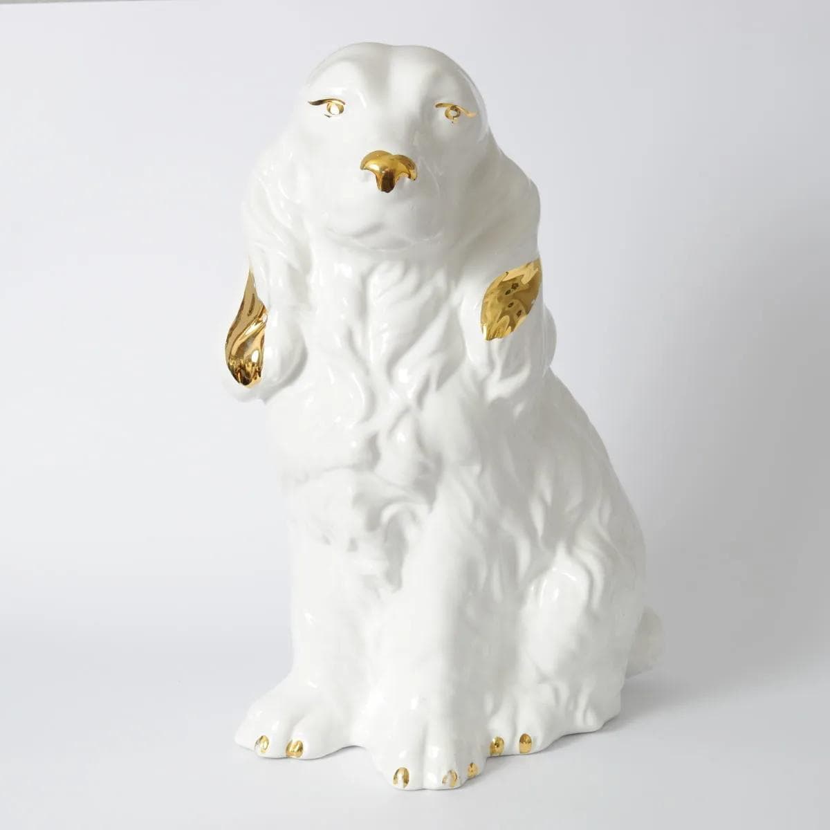 Figurka psa, biały, ceramika, Polska, lata 60. - 160494