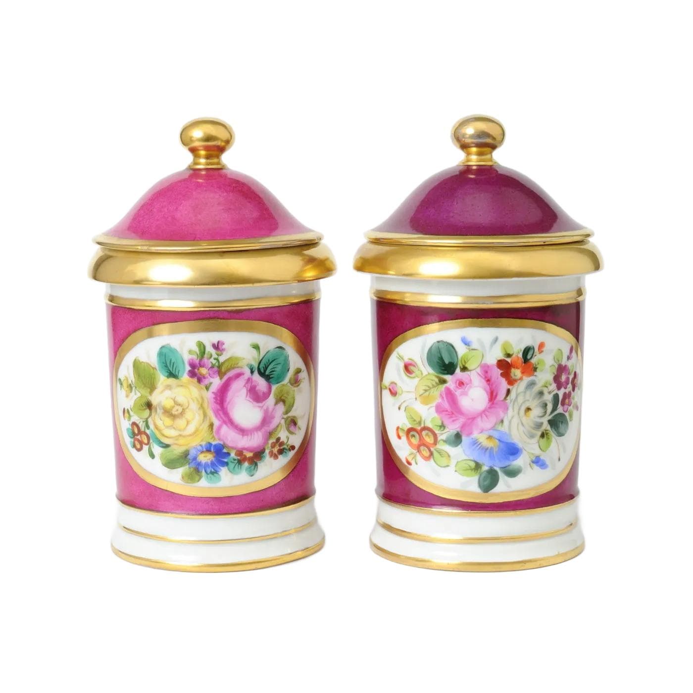 Pair of Empire Decorative Containers, multicolor porcelain, France, 19th c.