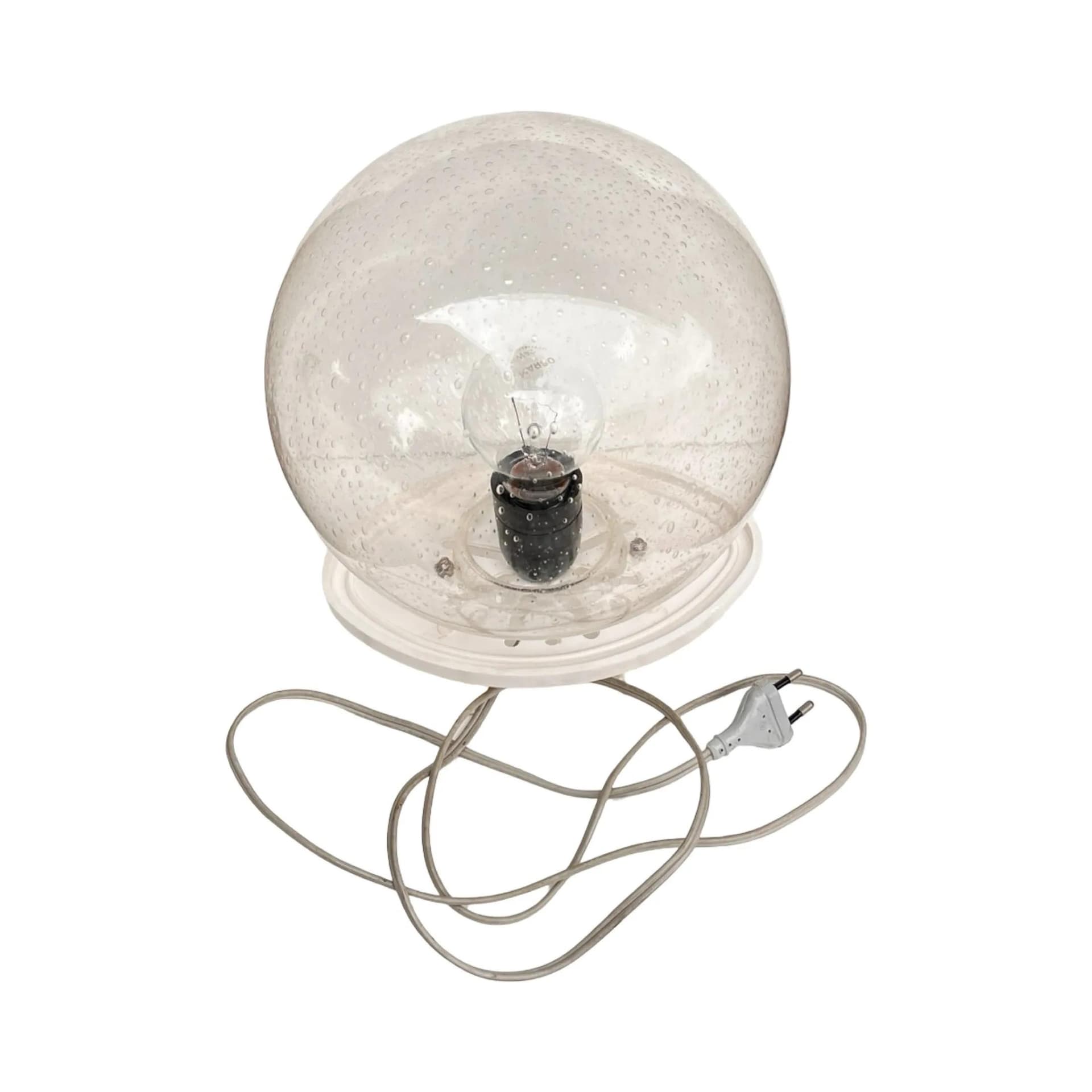 Table Lamp Space Age, transparent glass bubble glass shade, white plastic, Germany, 1970s. - 160821
