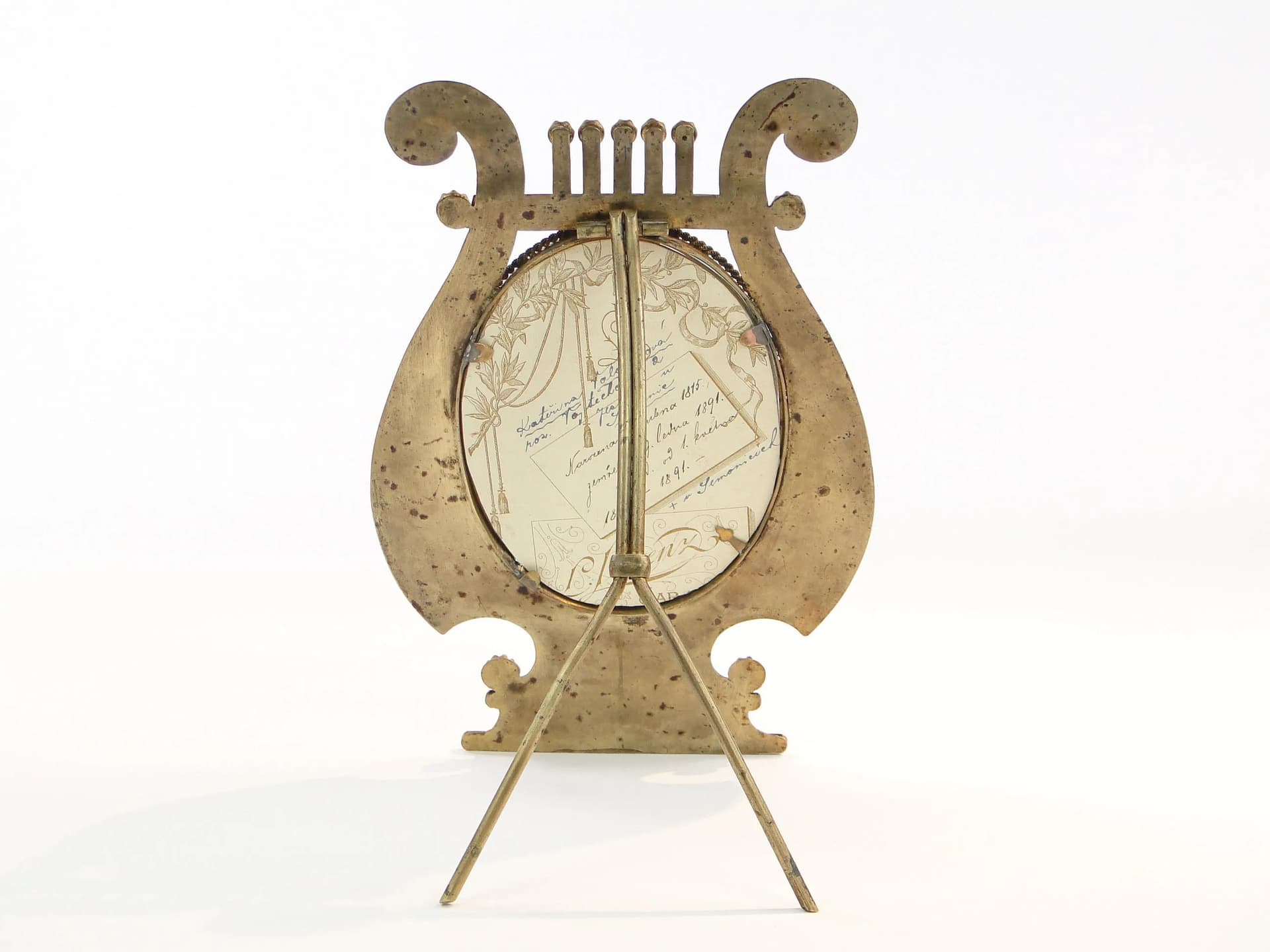 Lyre Photo Frame, Biedermeier, gilded brass white enamel, Austria-Hungary, 19th c. - 10209