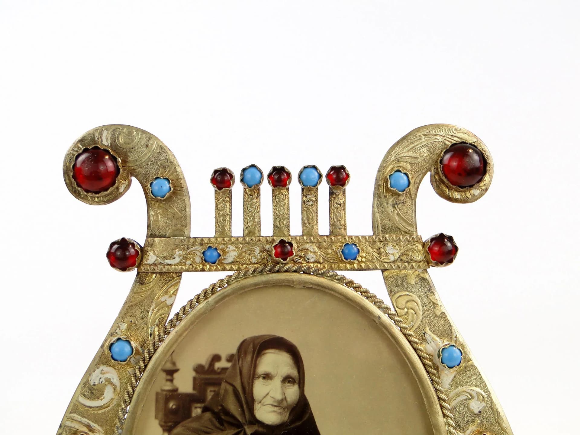Lyre Photo Frame, Biedermeier, gilded brass white enamel, Austria-Hungary, 19th c. - 10205