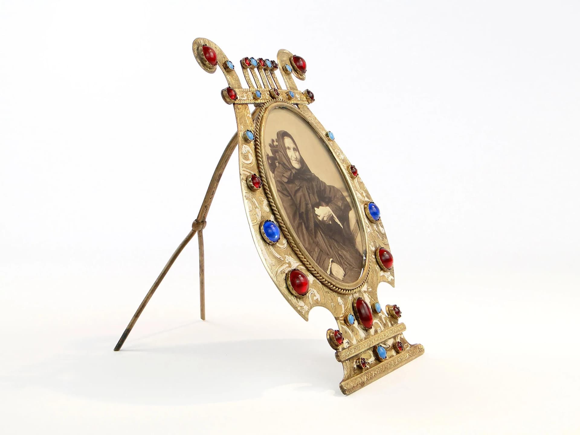 Lyre Photo Frame, Biedermeier, gilded brass white enamel, Austria-Hungary, 19th c. - 10208