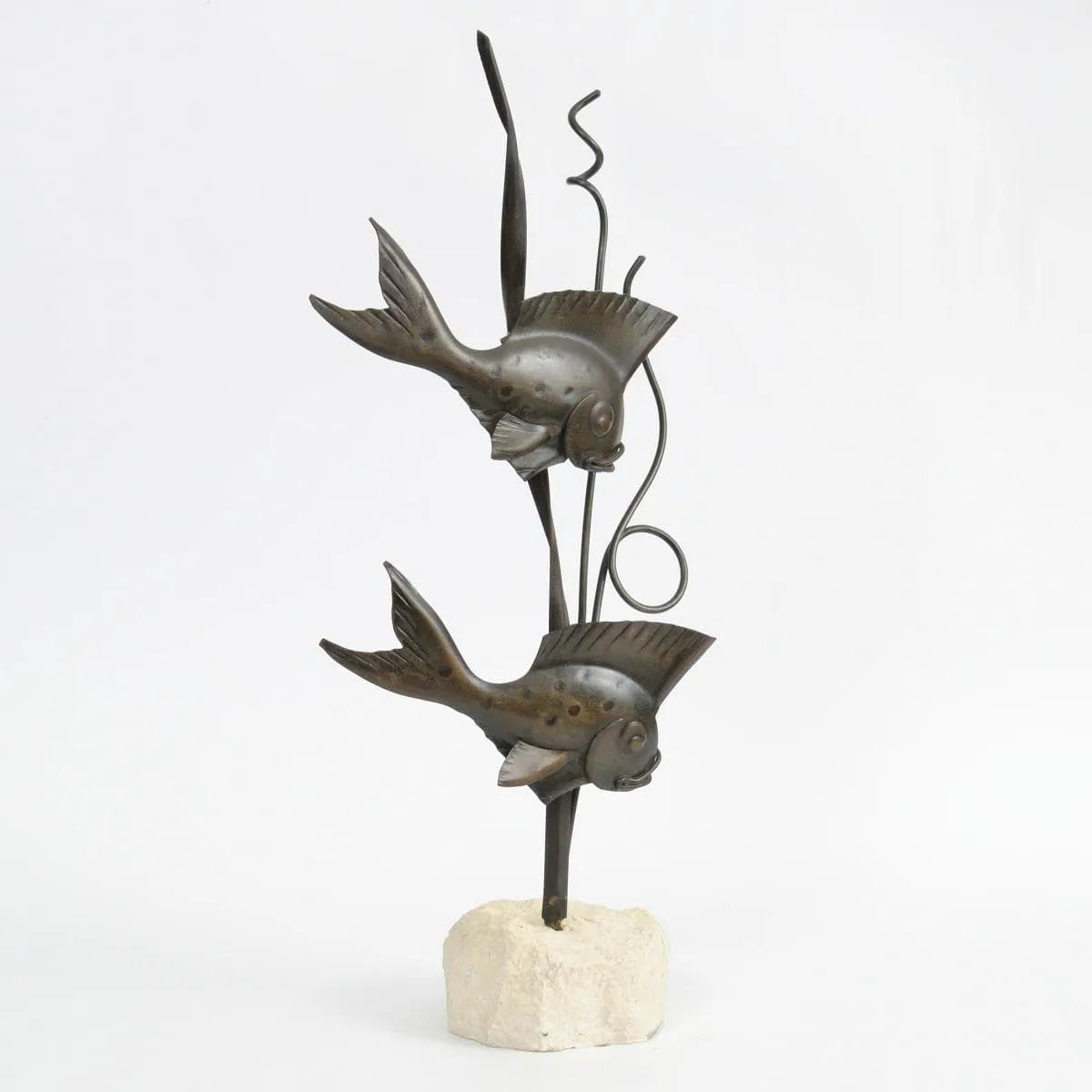 Sculpture Fish, dark brown iron, light stone, Western Europe, 1960s. - 160445