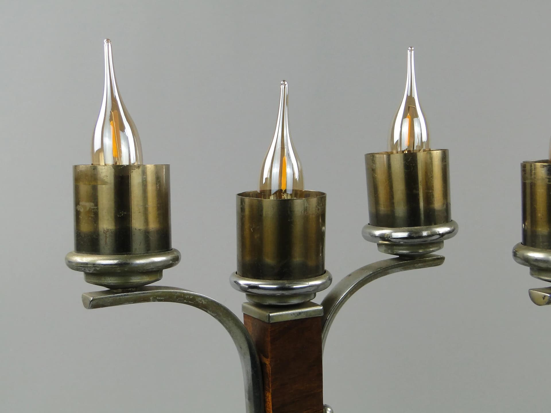 Para lamp stołowych Art Deco, orzech, mosiądz niklowany, Belgia, lata 30. - 160756