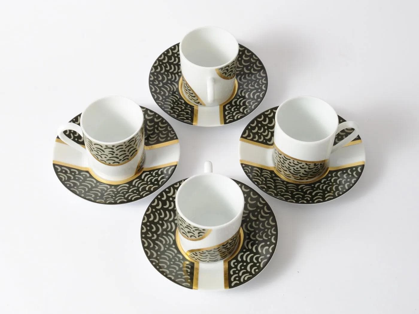 Set of four coffee cups, multicolor porcelain, by D. Roman, Limoges, France, 1980s. - 160415