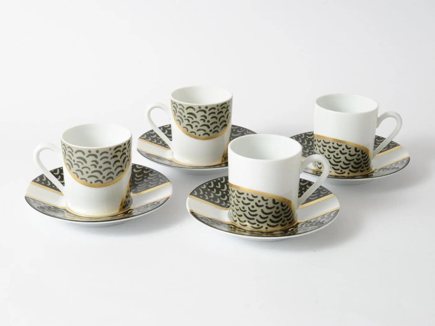 Set of four coffee cups, multicolor porcelain, by D. Roman, Limoges, France, 1980s. - 160412