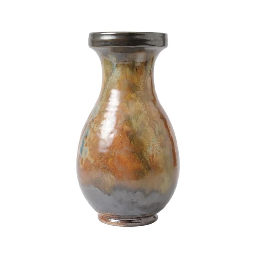 Vase, brown, stoneware, by R. Guerin, Belgium, 1940s.