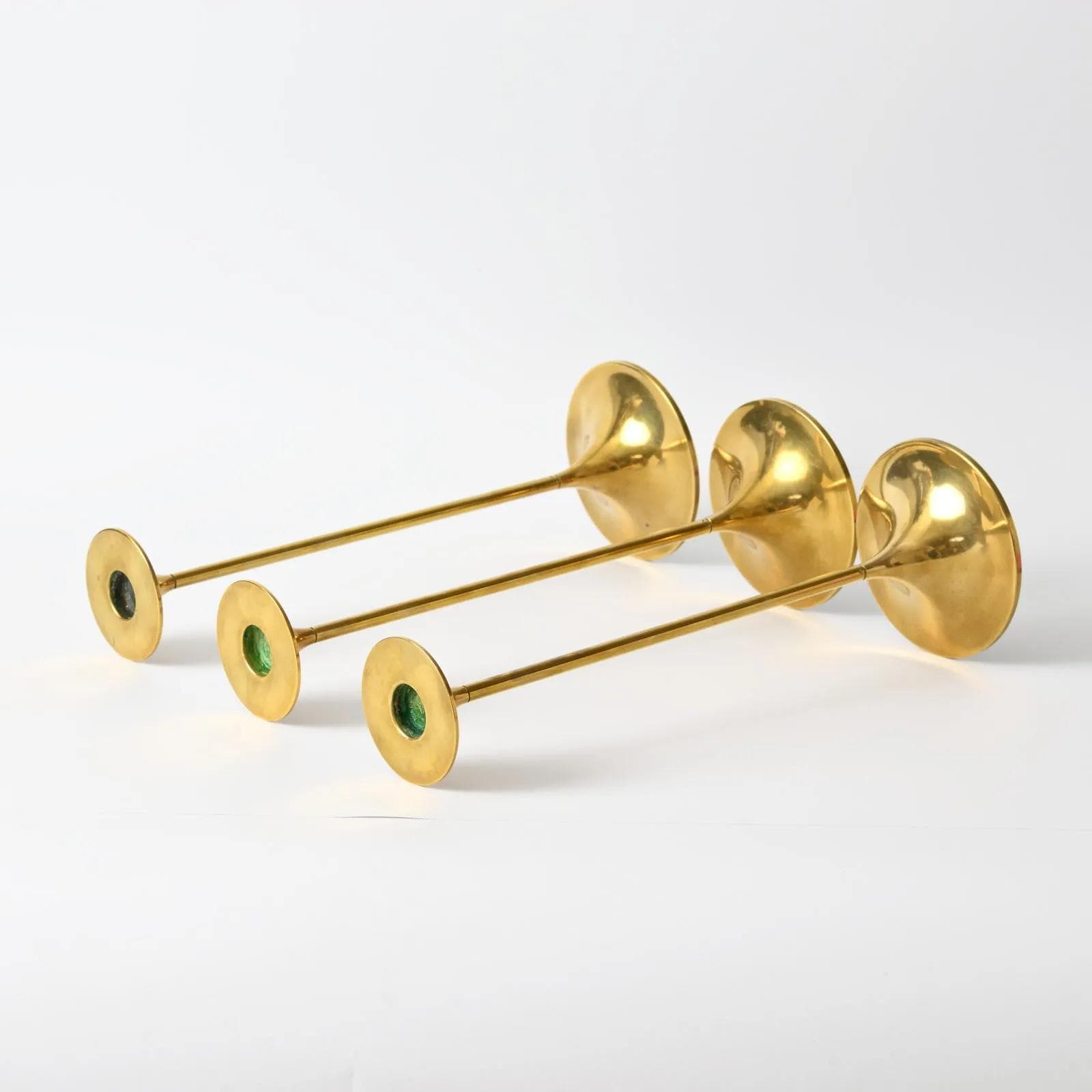 Komplet świeczników Hi-Fi, mosiądz złoty, proj. M. Bruel, Torben Orskov, Dania, lata 70. - 160360