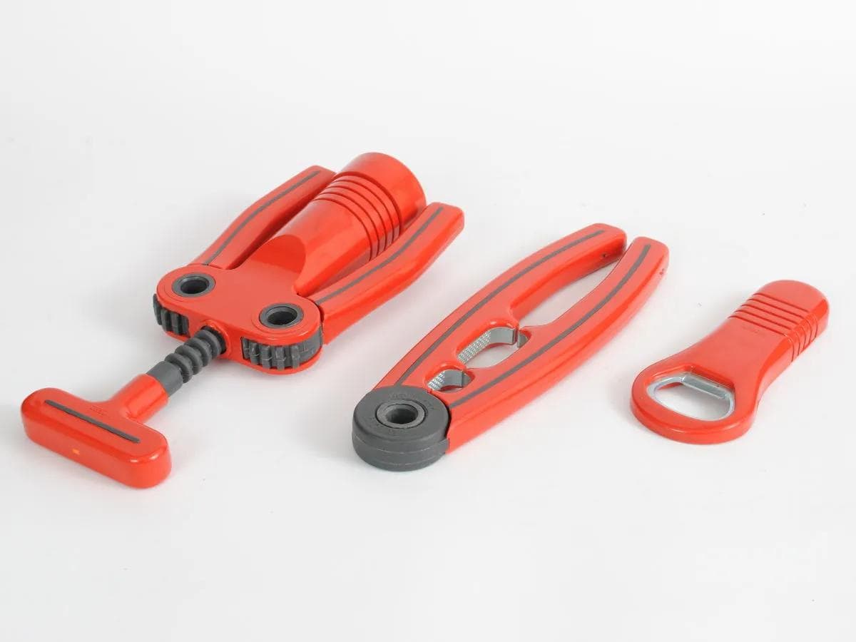 Bar set, red black, plastic metal, by P. Spagnolo, Biesse, Italy, 1980s. - 160352