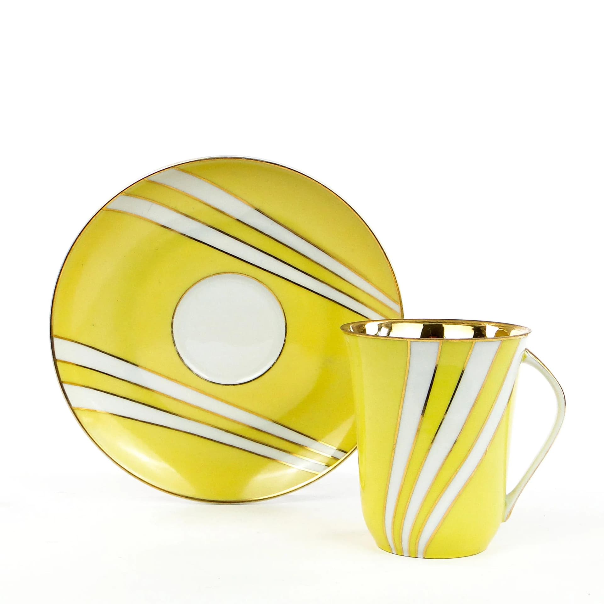 Cup Krokus, yellow white gilded porcelain, by W. Potacki, Ćmielów, Poland, 1960s - 160745