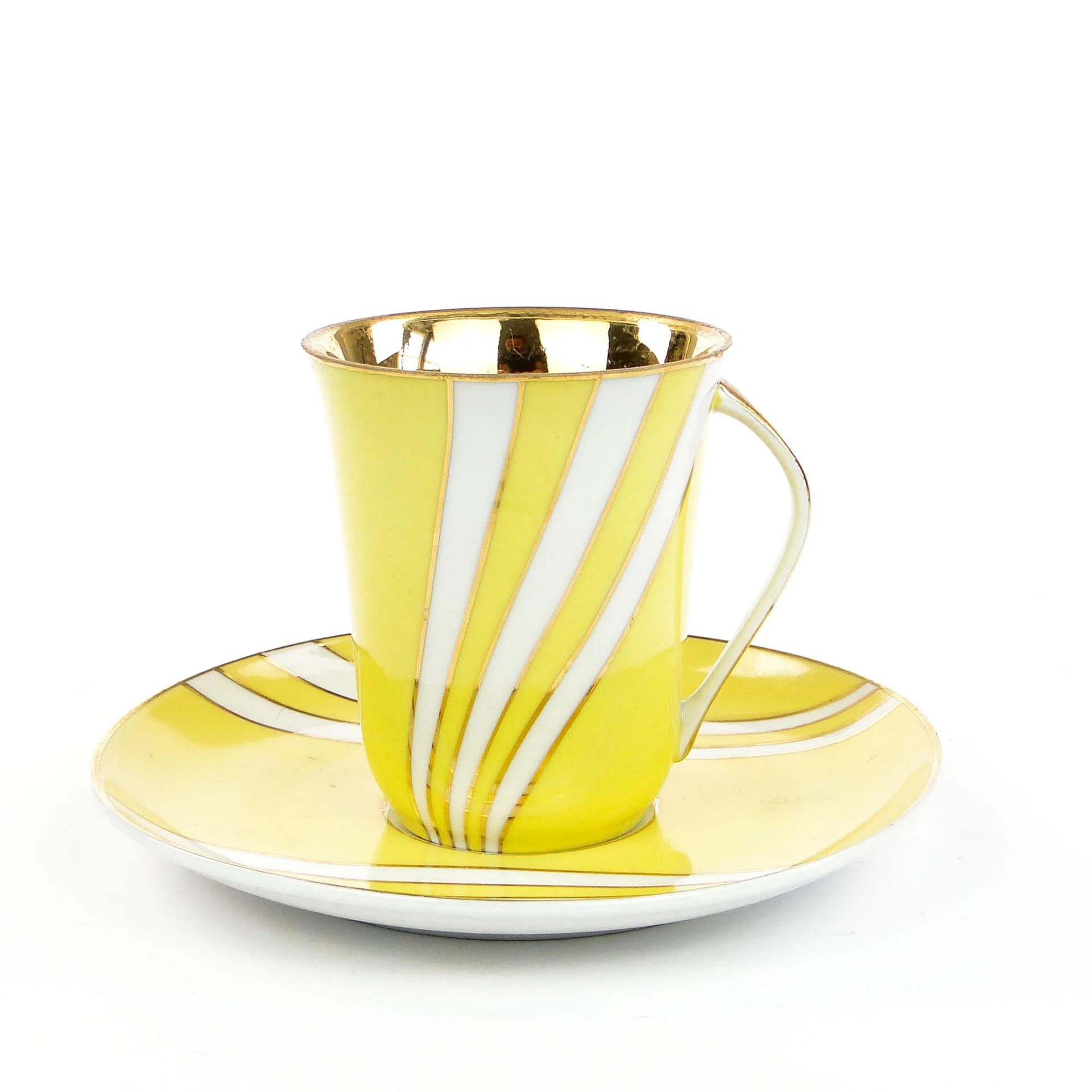 Cup Krokus, yellow white gilded porcelain, by W. Potacki, Ćmielów, Poland, 1960s - 160739
