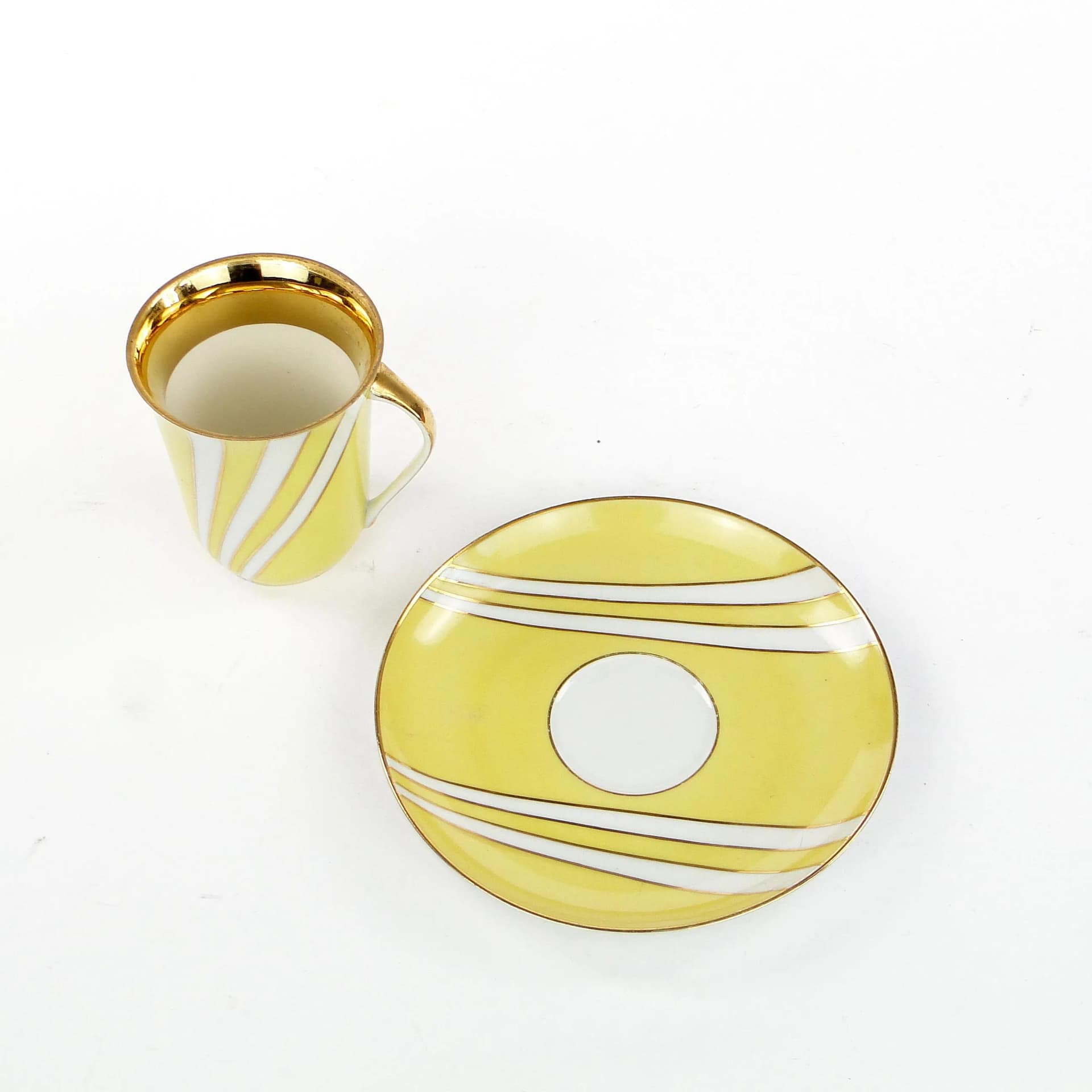Cup Krokus, yellow white gilded porcelain, by W. Potacki, Ćmielów, Poland, 1960s - 160741