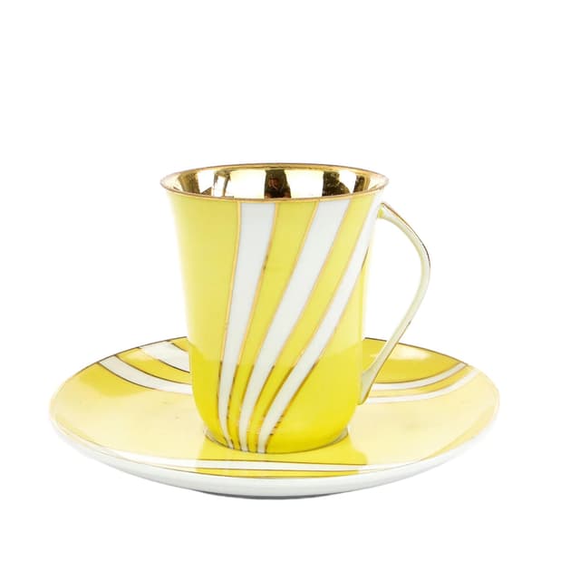 Cup Krokus, yellow white gilded porcelain, by W. Potacki, Ćmielów, Poland, 1960s - DIMENSION
