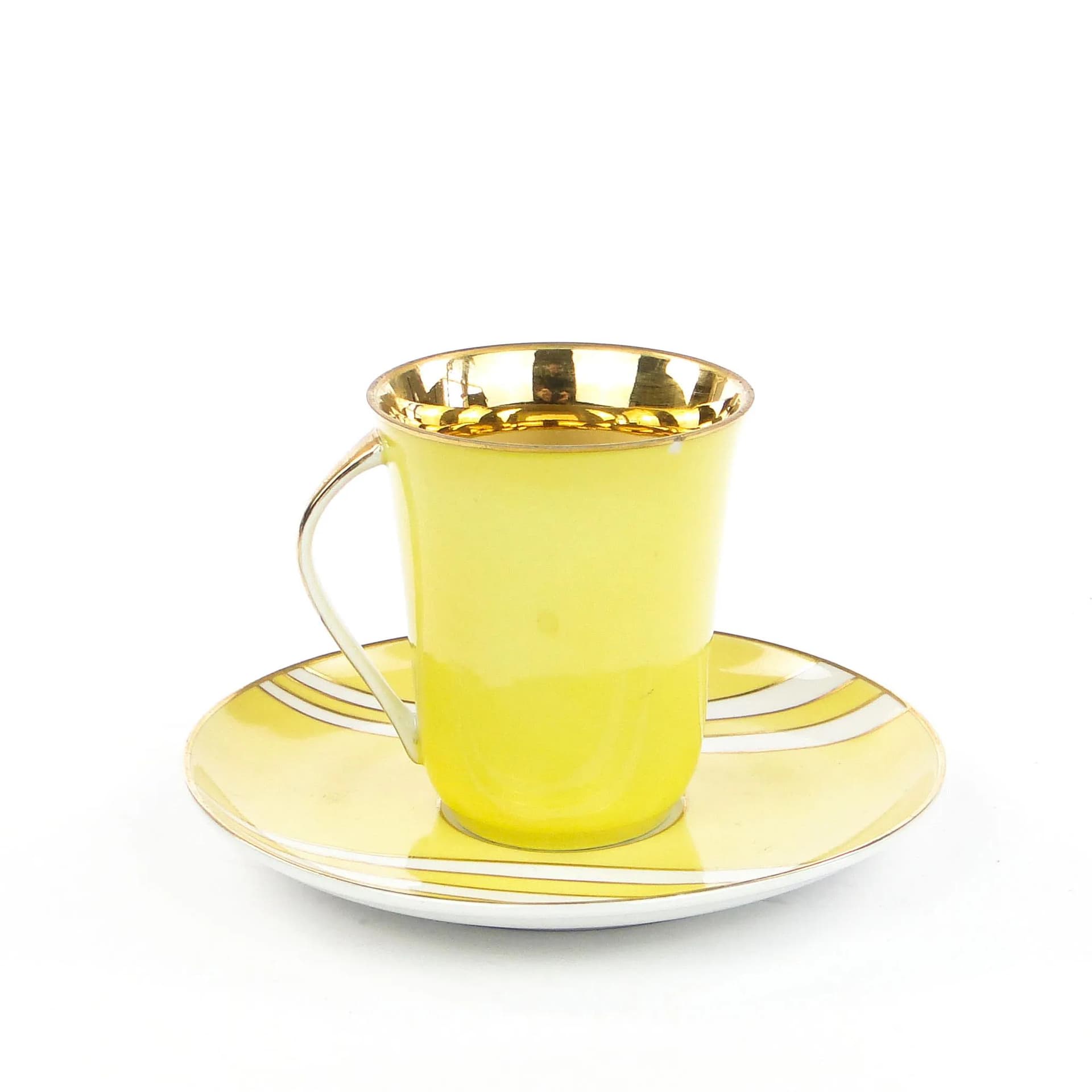 Cup Krokus, yellow white gilded porcelain, by W. Potacki, Ćmielów, Poland, 1960s - 160740