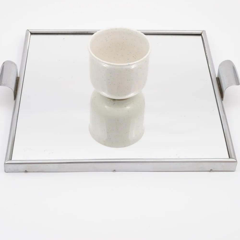Mirrored tray, silver, chrome steel, glass, Czechoslovakia, 1950s. - 160336