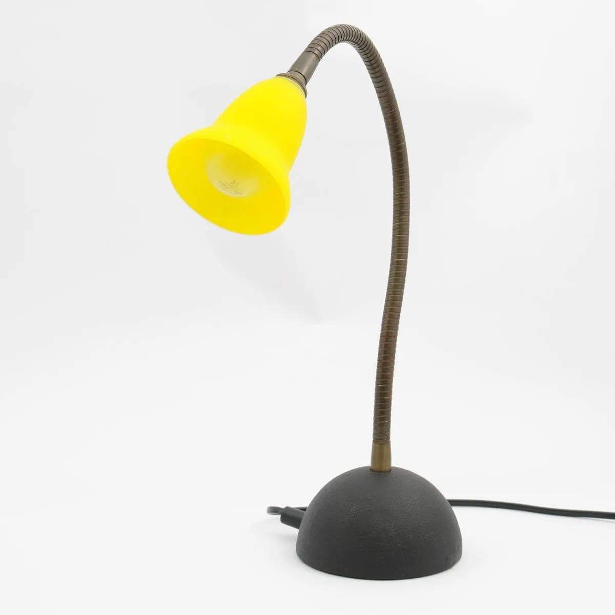 Desk Lamp, yellow glass, brass, black cast iron, by R. Nollet, Netherlands, 1980s. - 160330