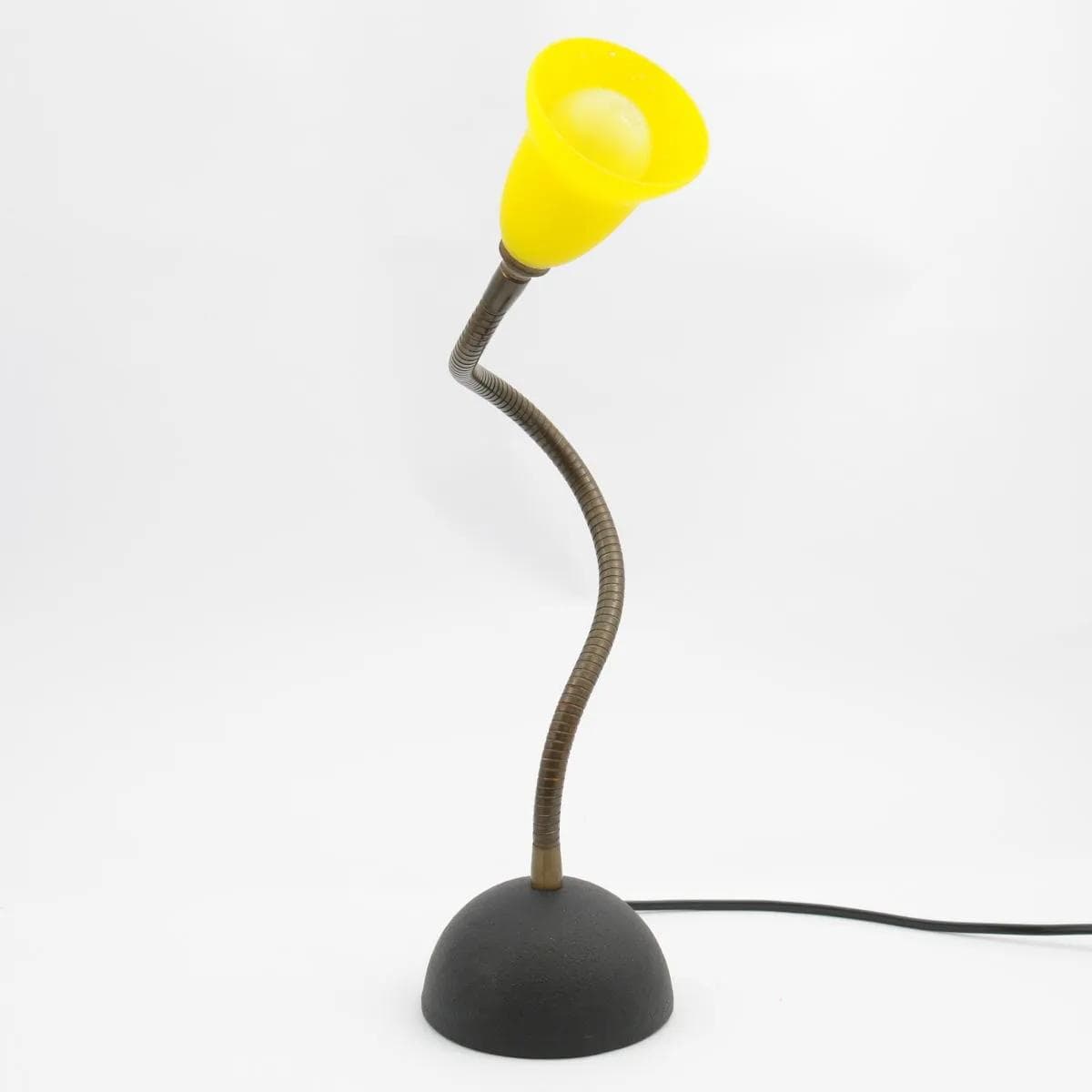 Desk Lamp, yellow glass, brass, black cast iron, by R. Nollet, Netherlands, 1980s. - 160329