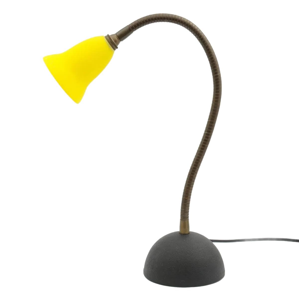 Desk Lamp, yellow glass, brass, black cast iron, by R. Nollet, Netherlands, 1980s.