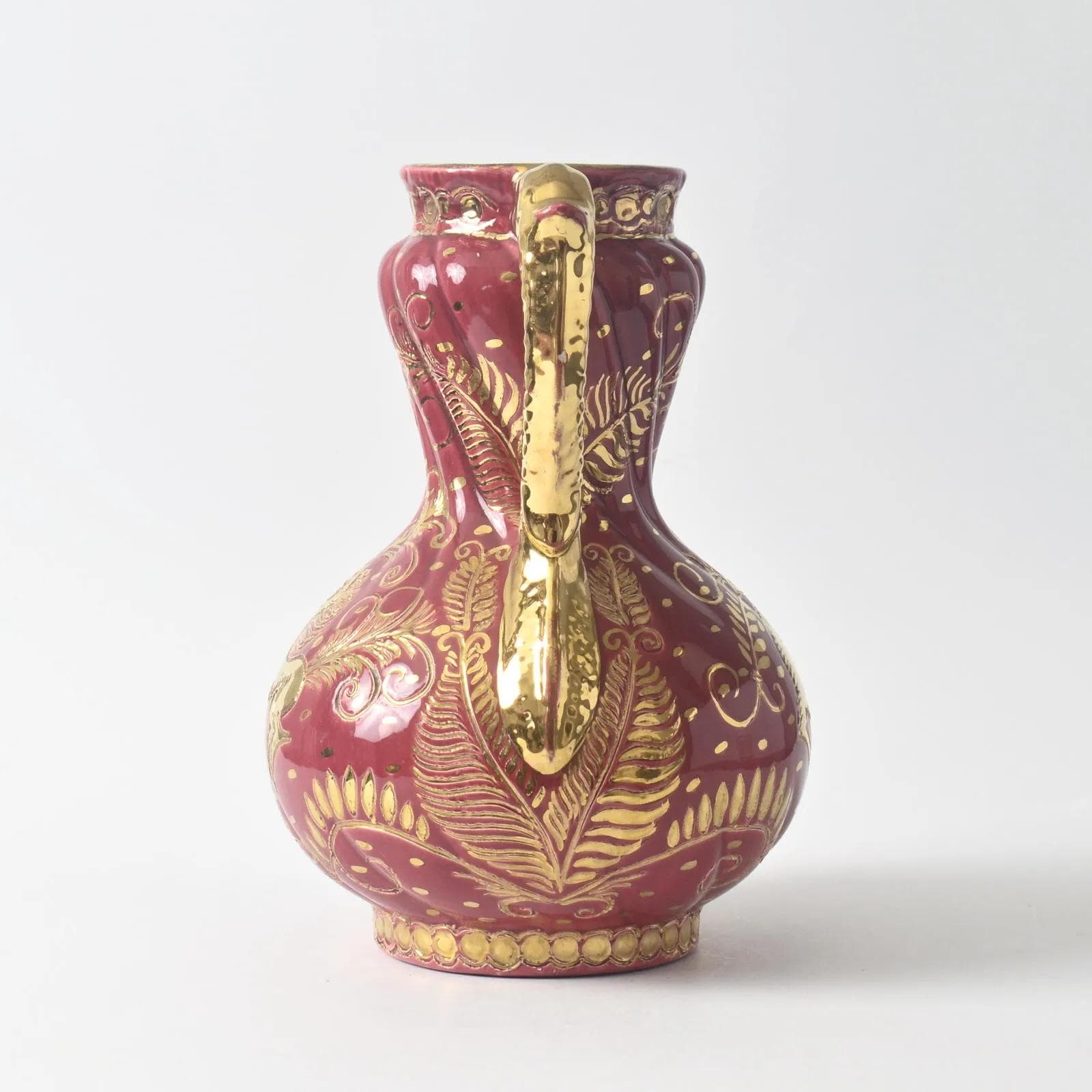 Wazon, różowy żółty złoty, fajans, Faiencerie de Jemappes, Belgia, lata 60. - 160309