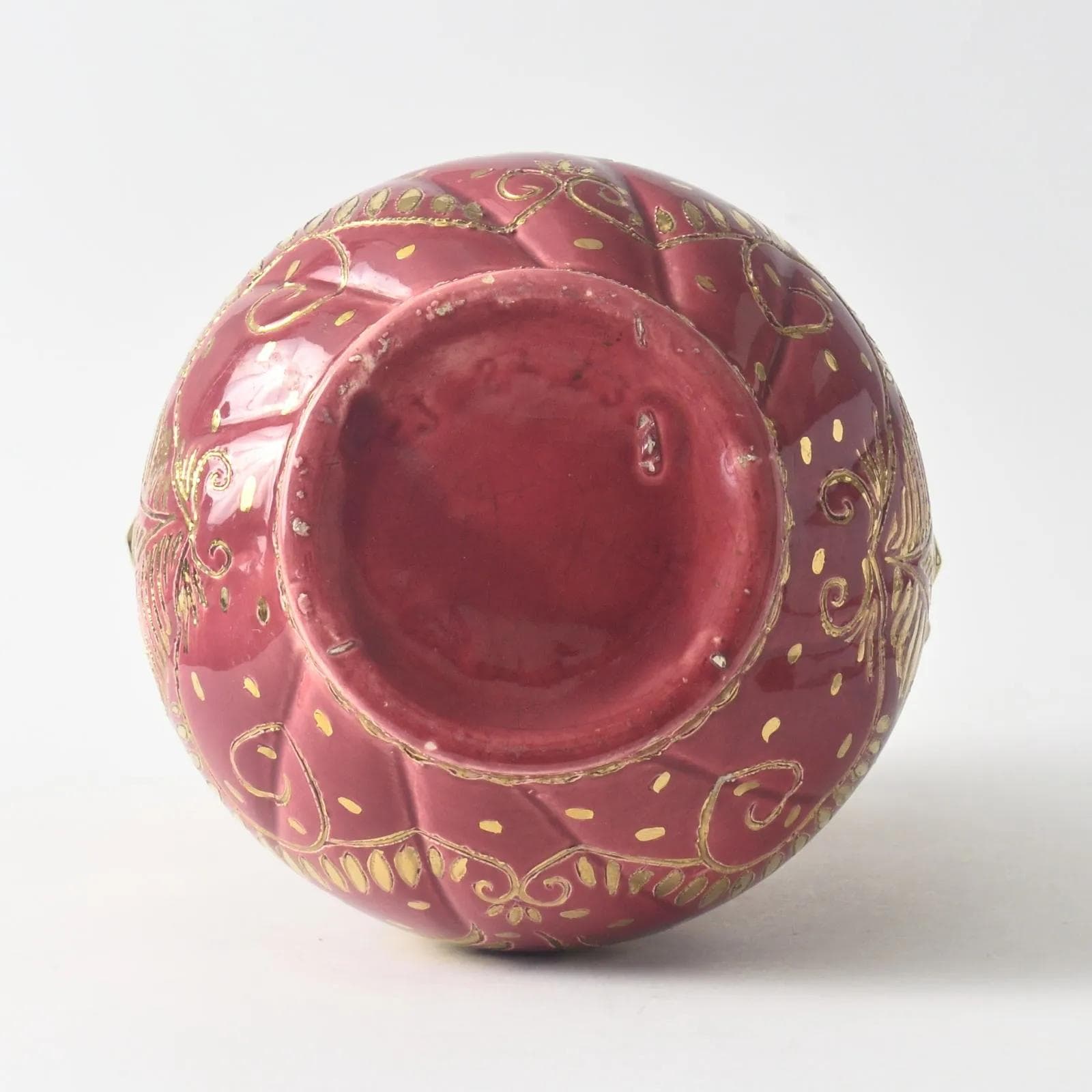 Wazon, różowy żółty złoty, fajans, Faiencerie de Jemappes, Belgia, lata 60. - 160311