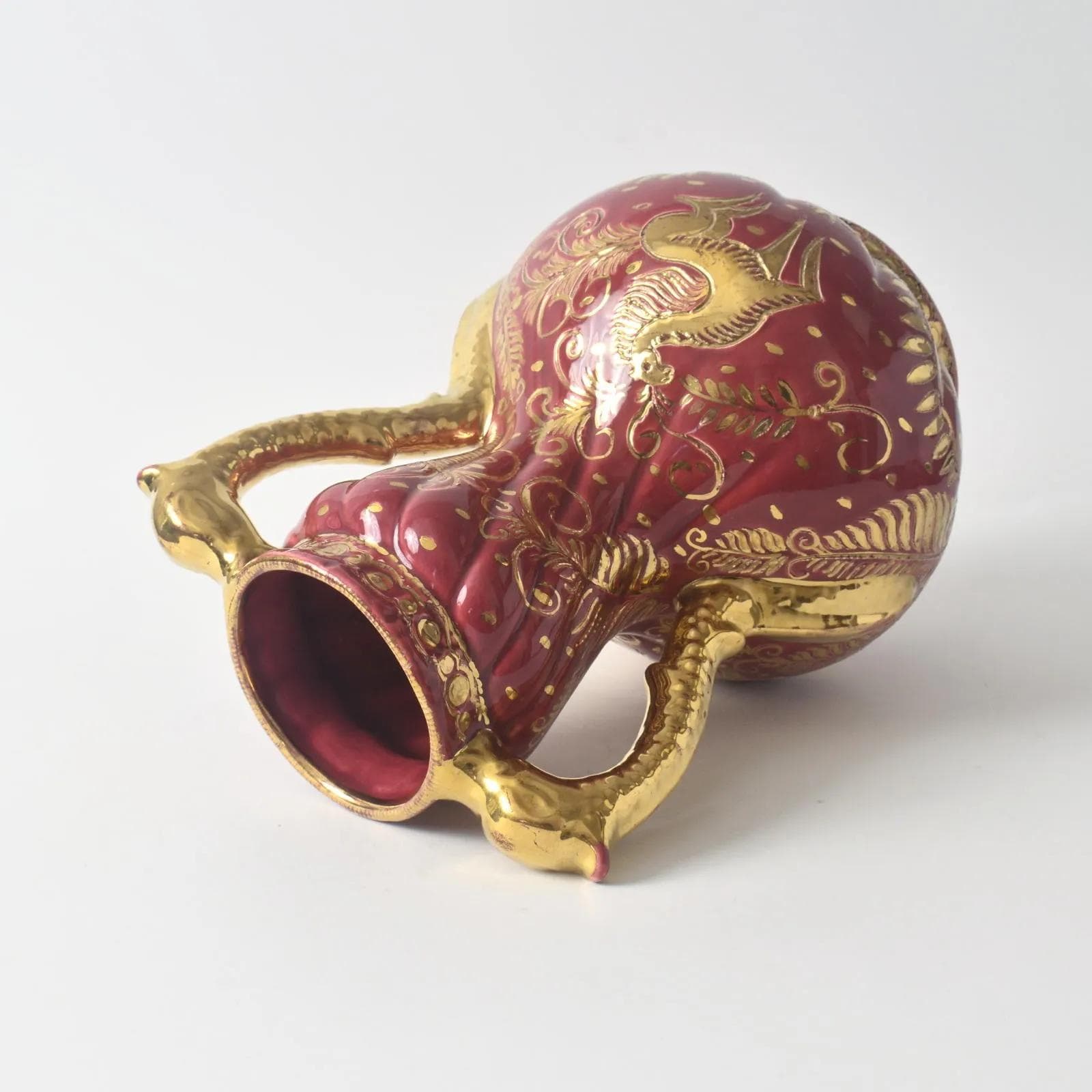 Wazon, różowy żółty złoty, fajans, Faiencerie de Jemappes, Belgia, lata 60. - 160312