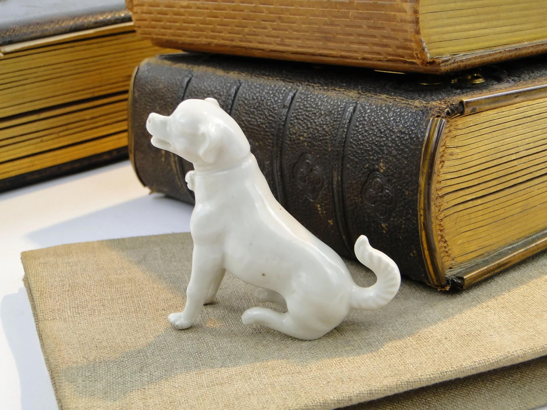 Figurka psa miniaturowa, porcelana ivory white, Anglia, początek XX w. - 10333