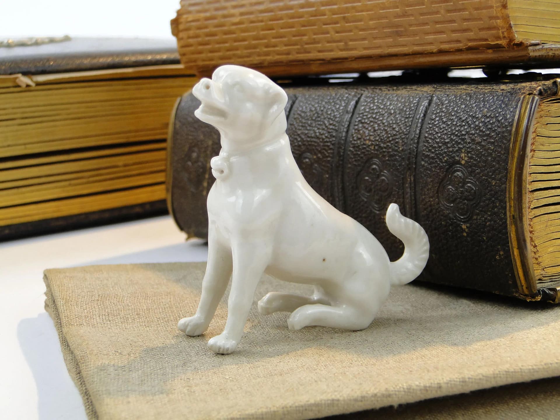 Figurka psa miniaturowa, porcelana ivory white, Anglia, początek XX w. - 10331