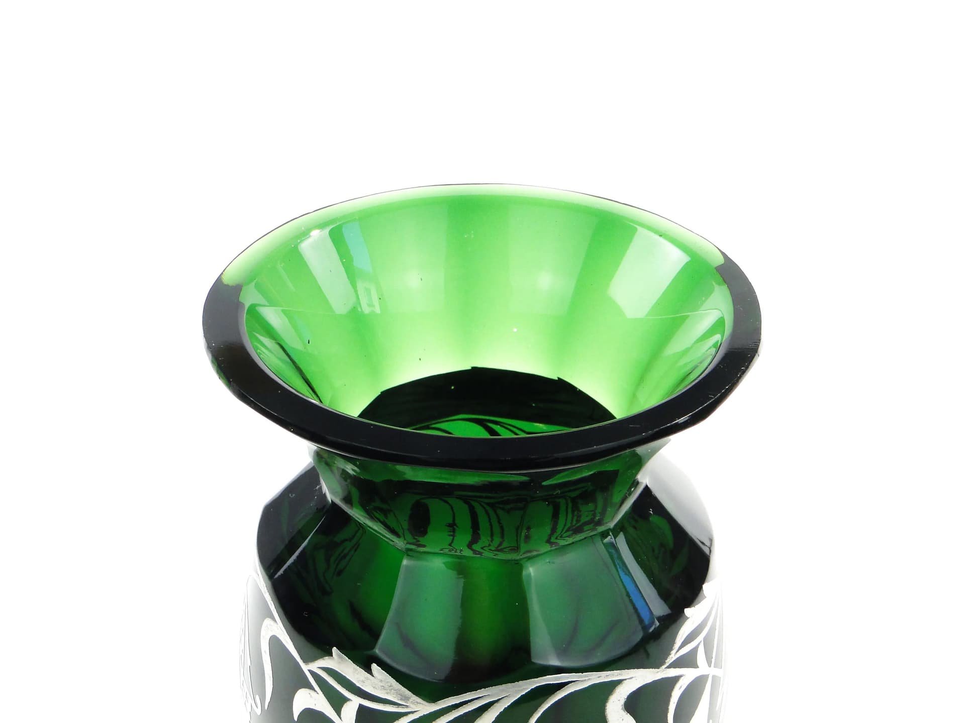 Wazon kryształowy szmaragdowy, srebro, proj. S. Haertel, Polska, lata 40. - 160650