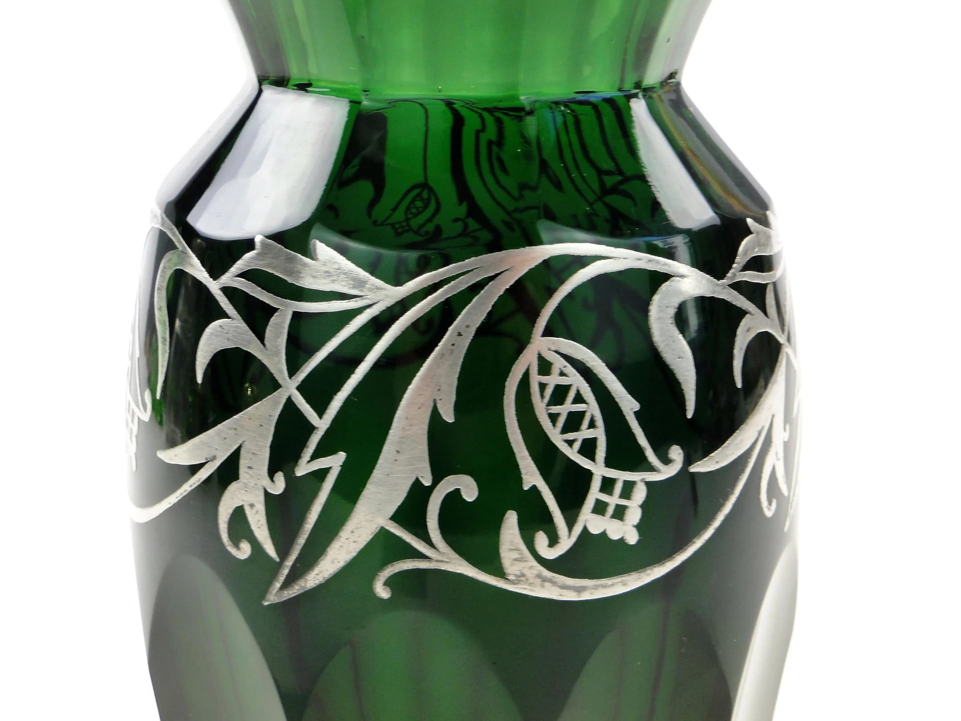 Wazon kryształowy szmaragdowy, srebro, proj. S. Haertel, Polska, lata 40. - 160648