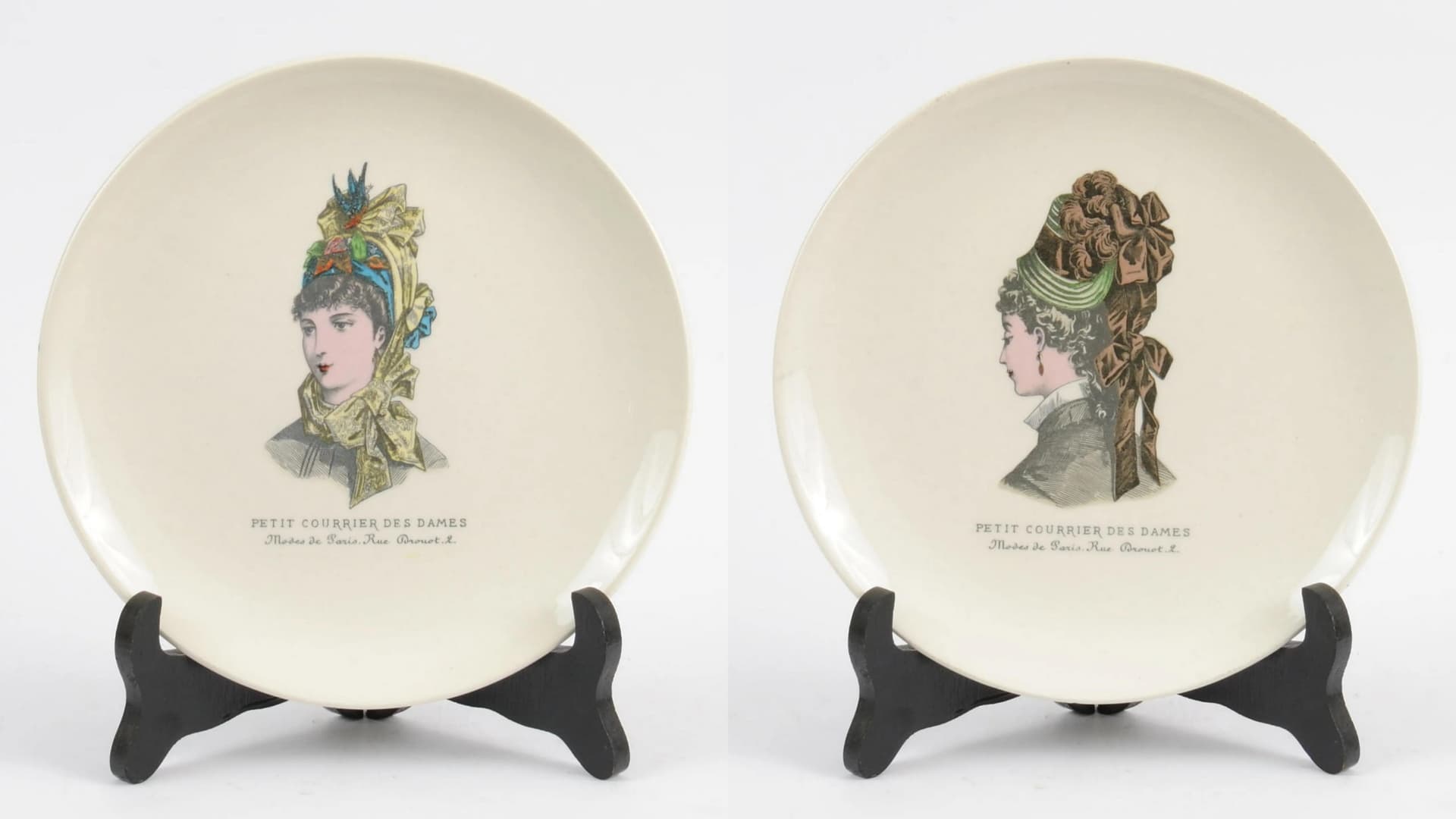 Para talerzy dekoracyjnych, beżowy, porcelana, Gien, Francja, lata 50. - 160280