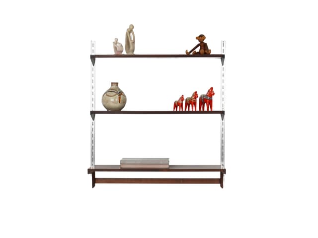 Shelving unit, rosewood dark brown, by K. Kristiansen, Denmark, 1960s. - DIMENSION