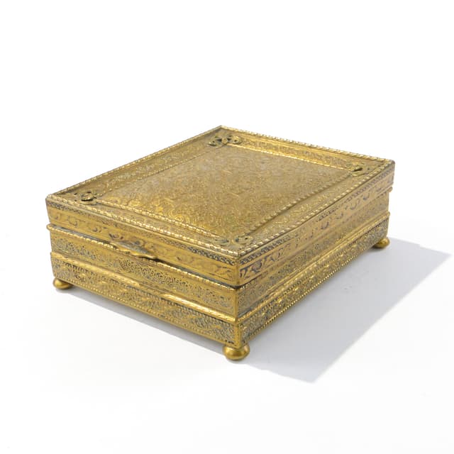 Francuskie, złocone pudełko na biżuterię - WYMIARY