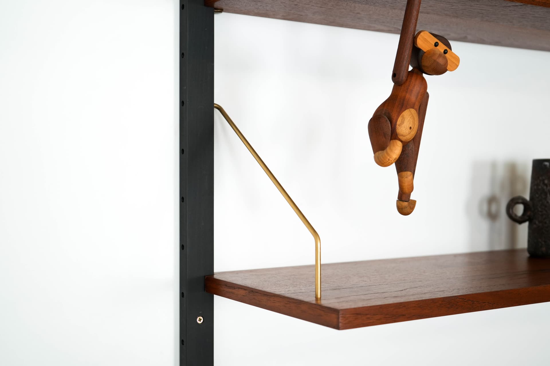 Regał systemowy, tek, metal czarny, szkło transparentny, Dania, lata 60. - 161049