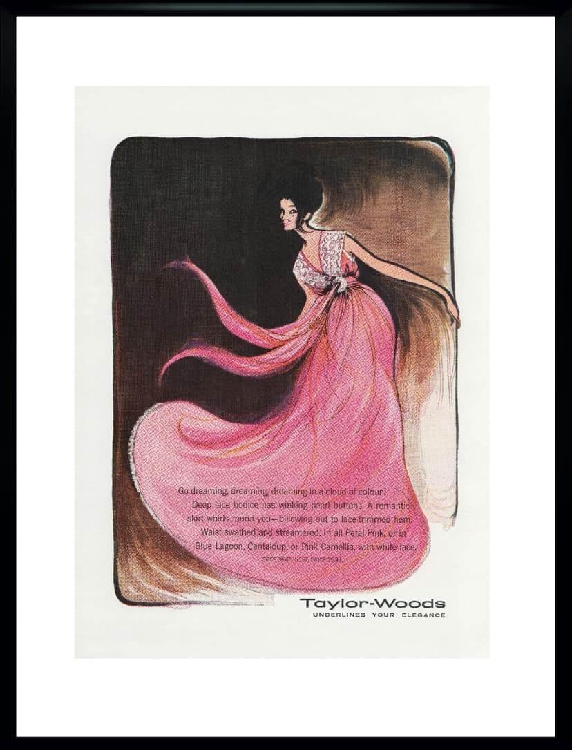 Plakat reklamowy Taylor-Wood's 30x40 cm, różowy, Wielka Brytania, lata 60.